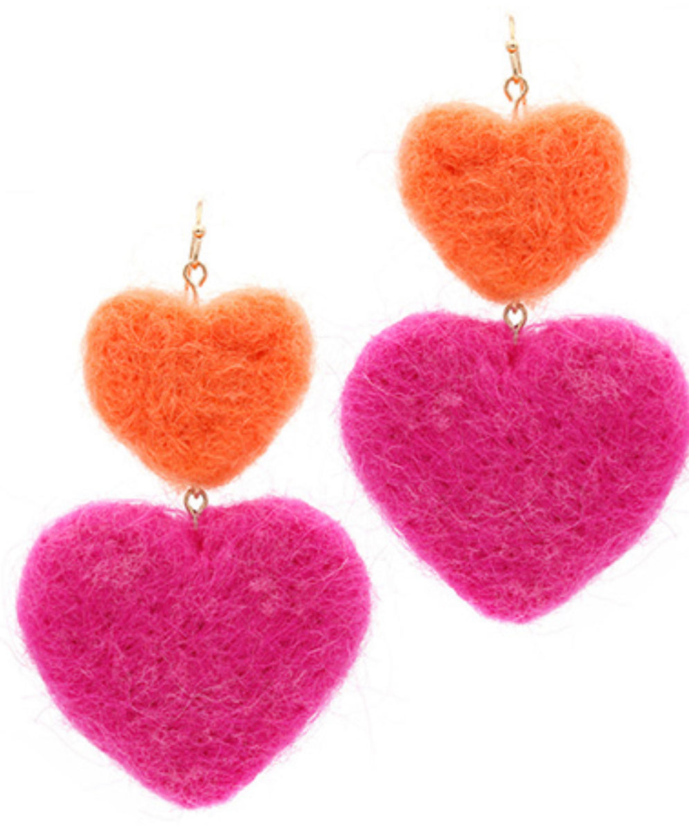 Orange pink heart earrings