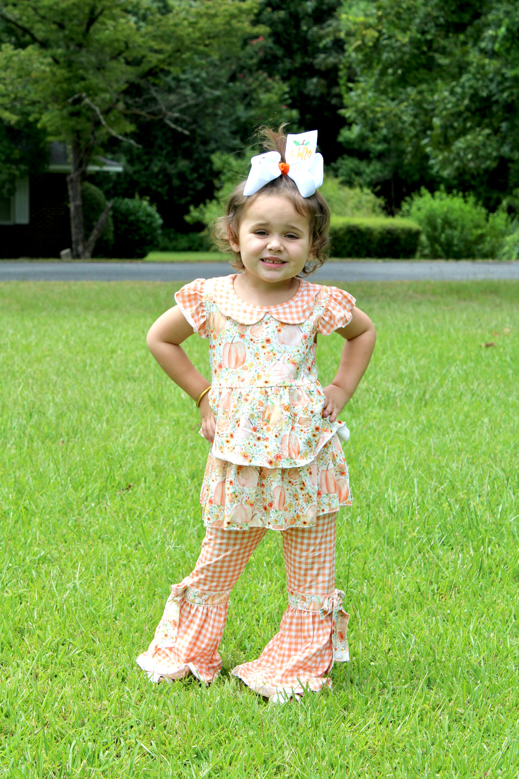 Pumpkin orange checkered pants set