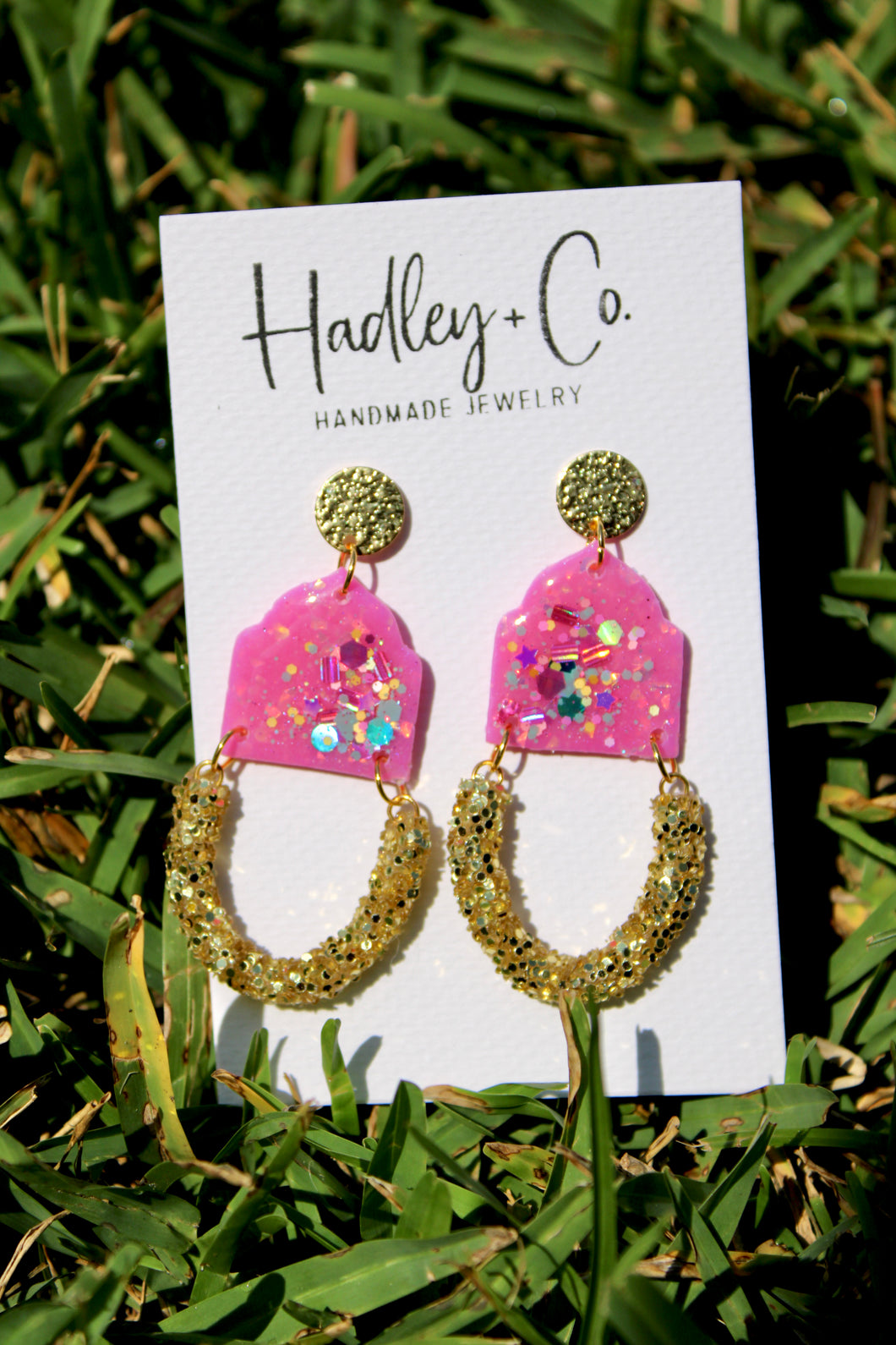 Pink gold glitter Hadley + co earrings