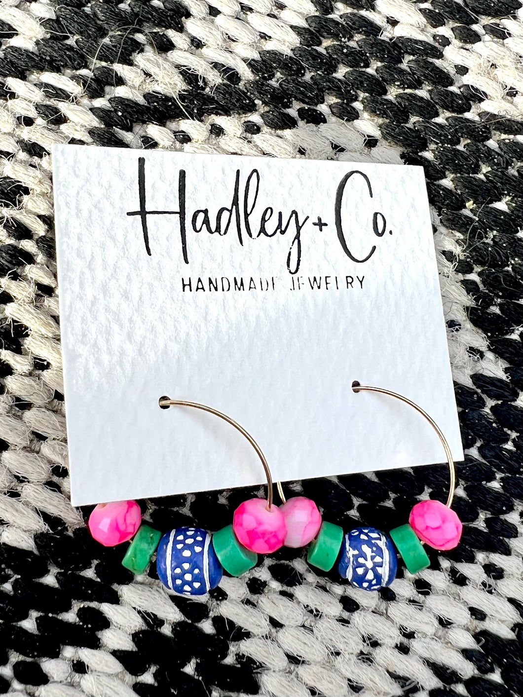 Blue green pink beaded Hadley + co earrings