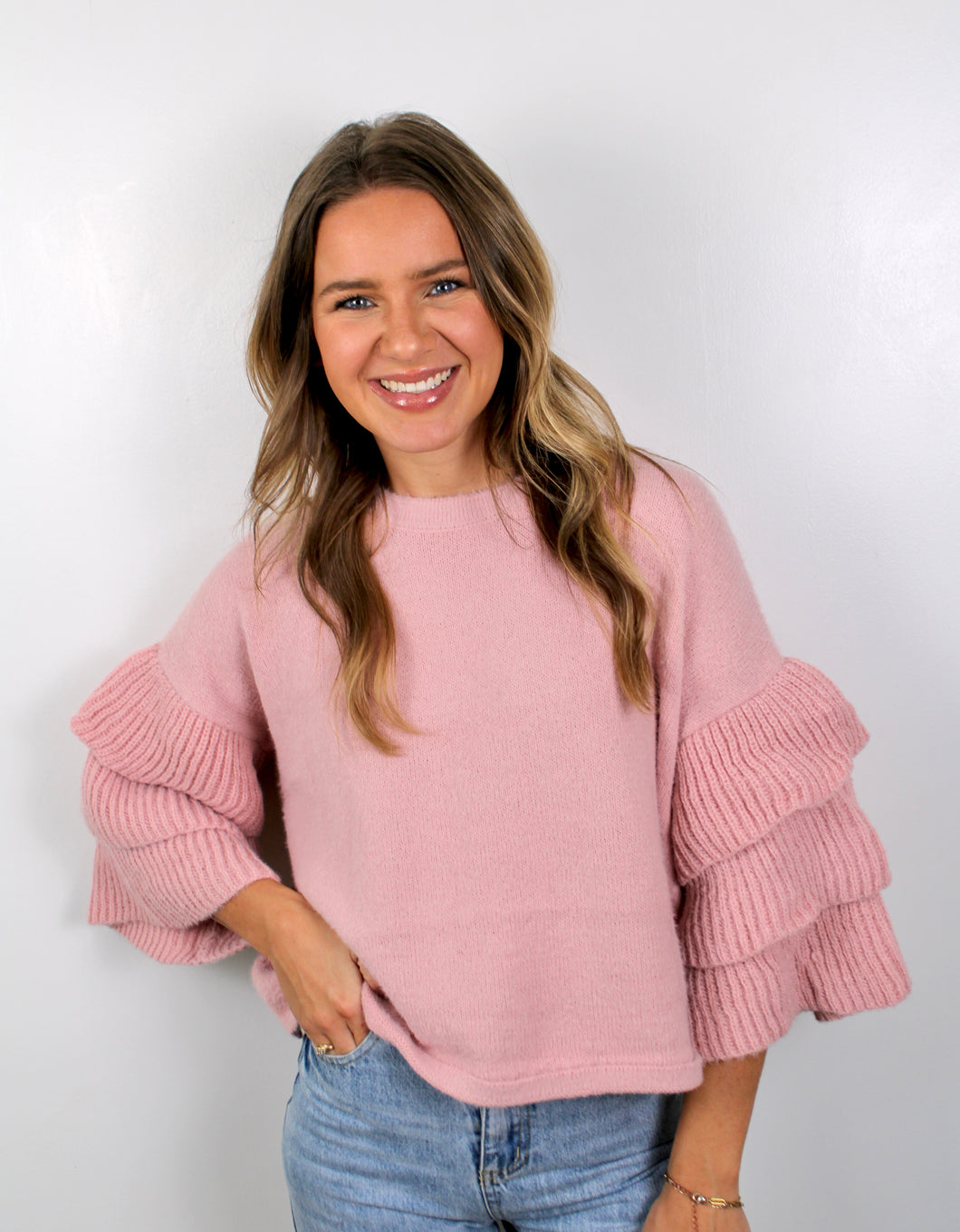 Pink ruffle sleeve top