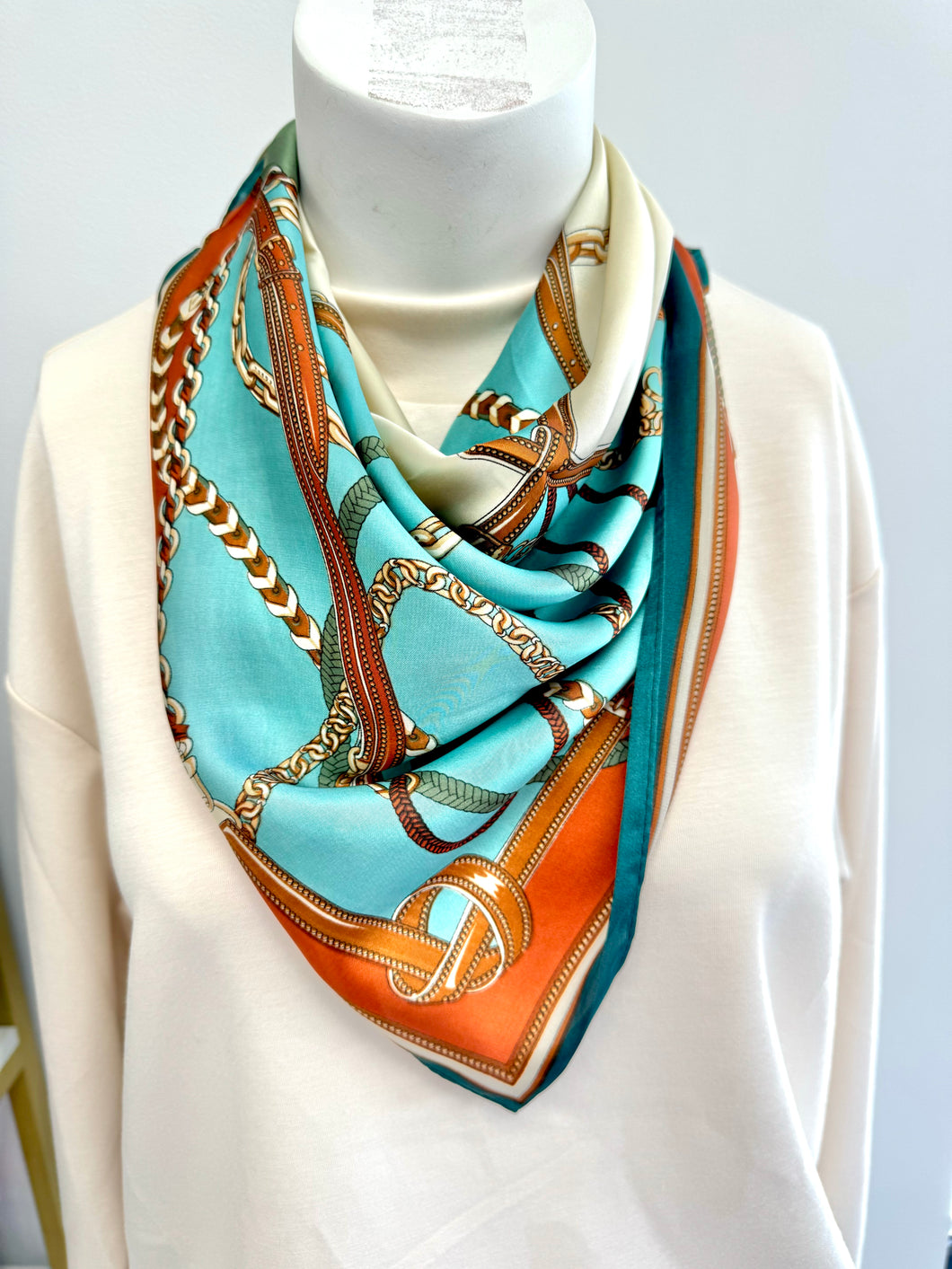 Orange teal neck scarf