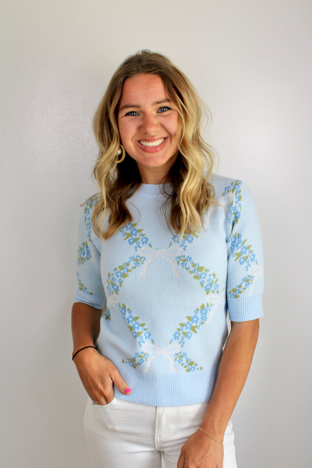 Blue flower bow top