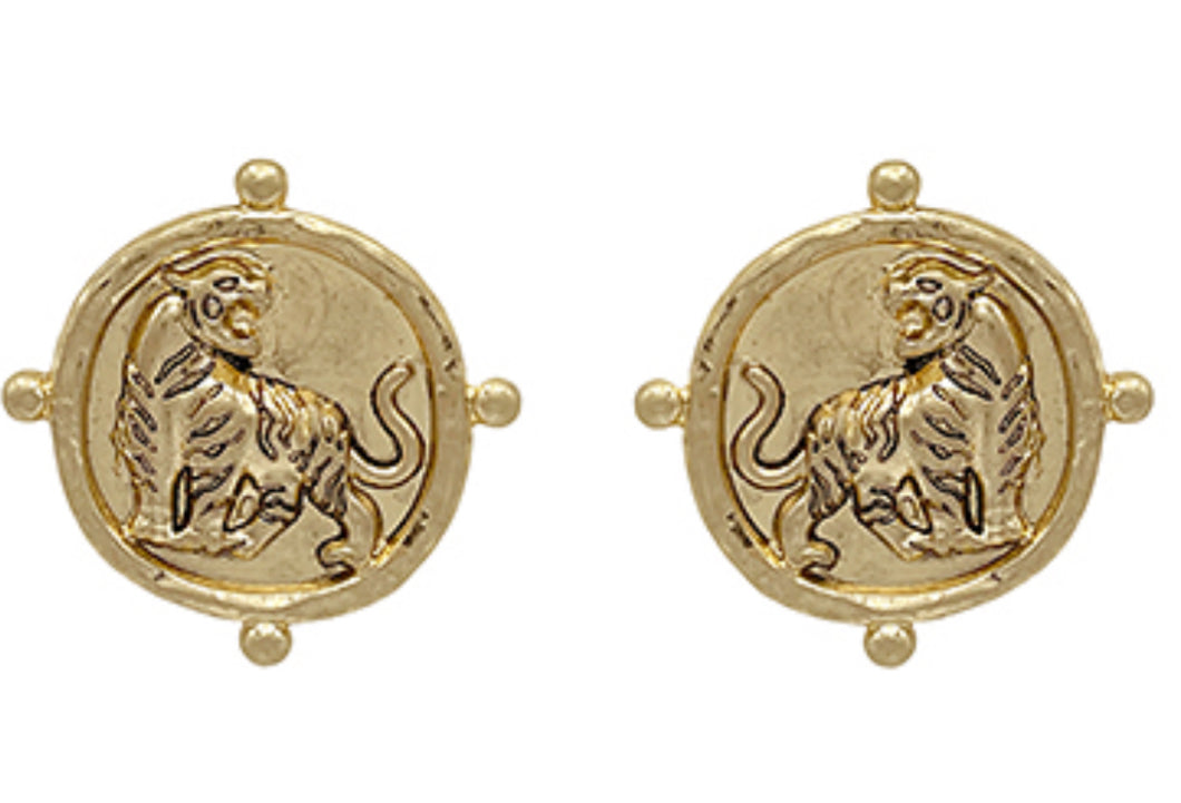 Tiger vintage gold earrings