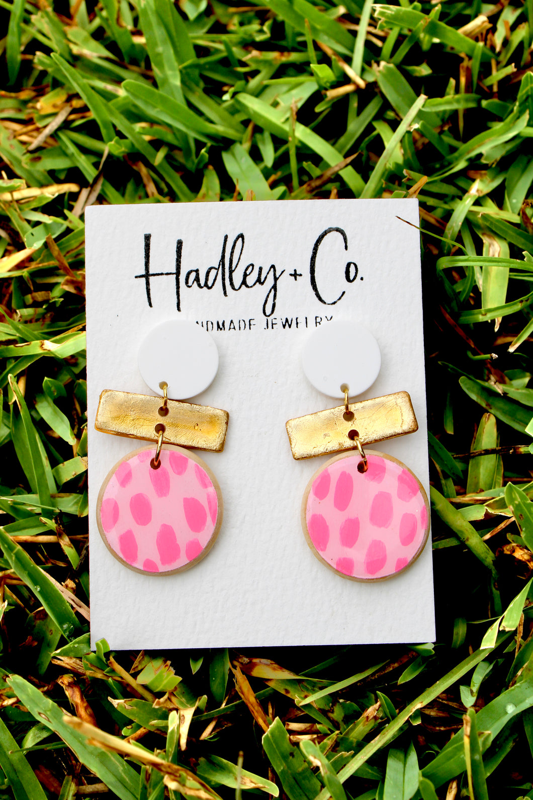 White gold pink spot Hadley + co earrings