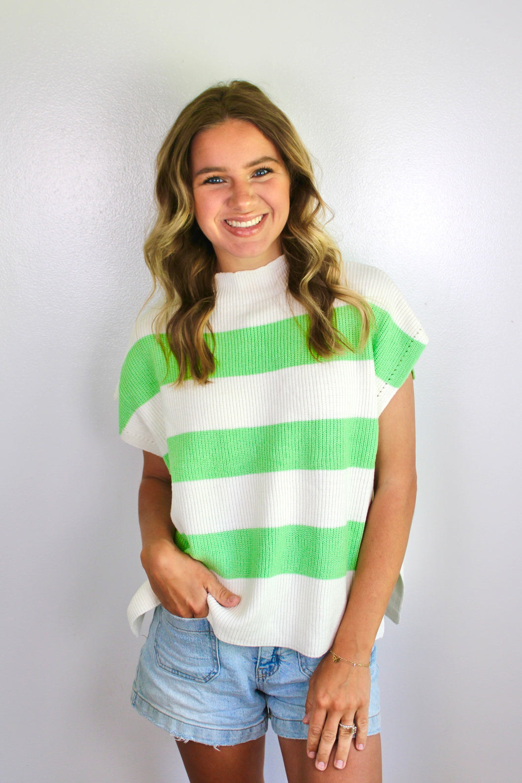 Ivory green stripe top- last chance