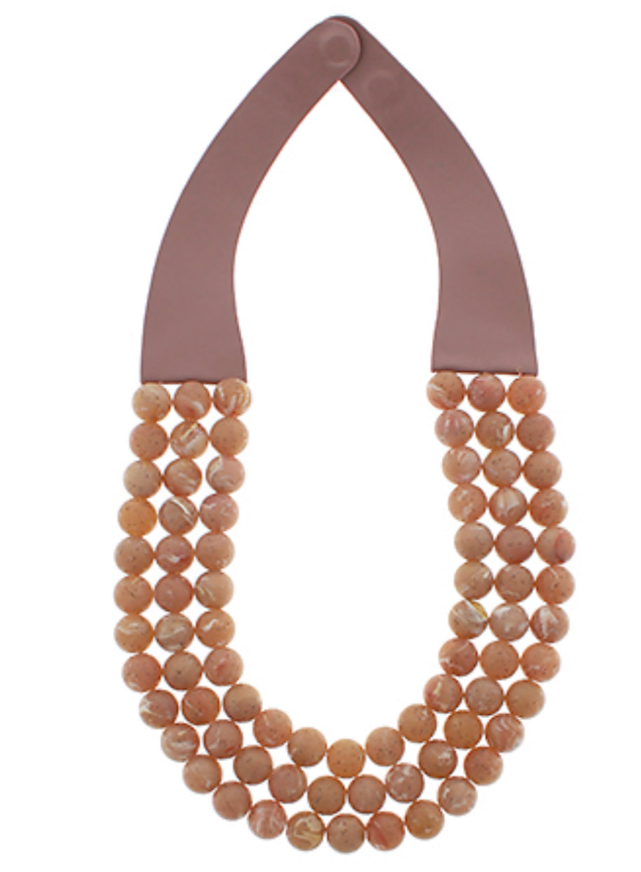 Brown 3 row beaded necklace