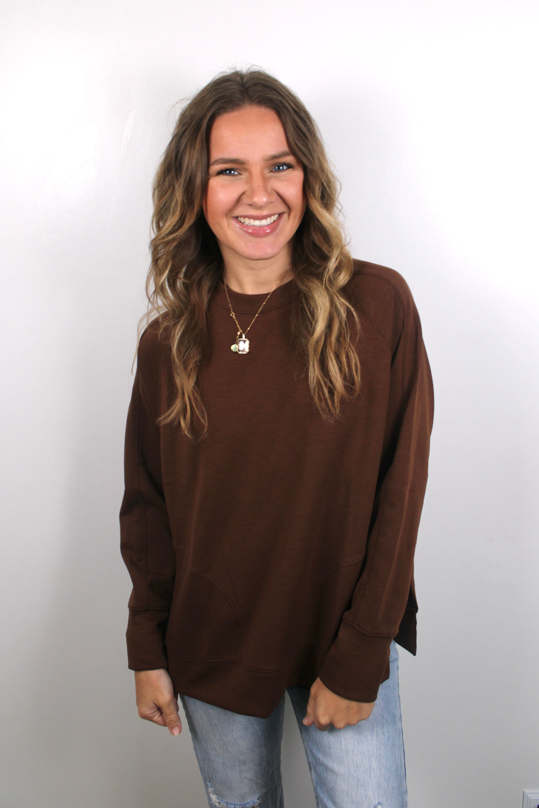 Brown scuba pullover