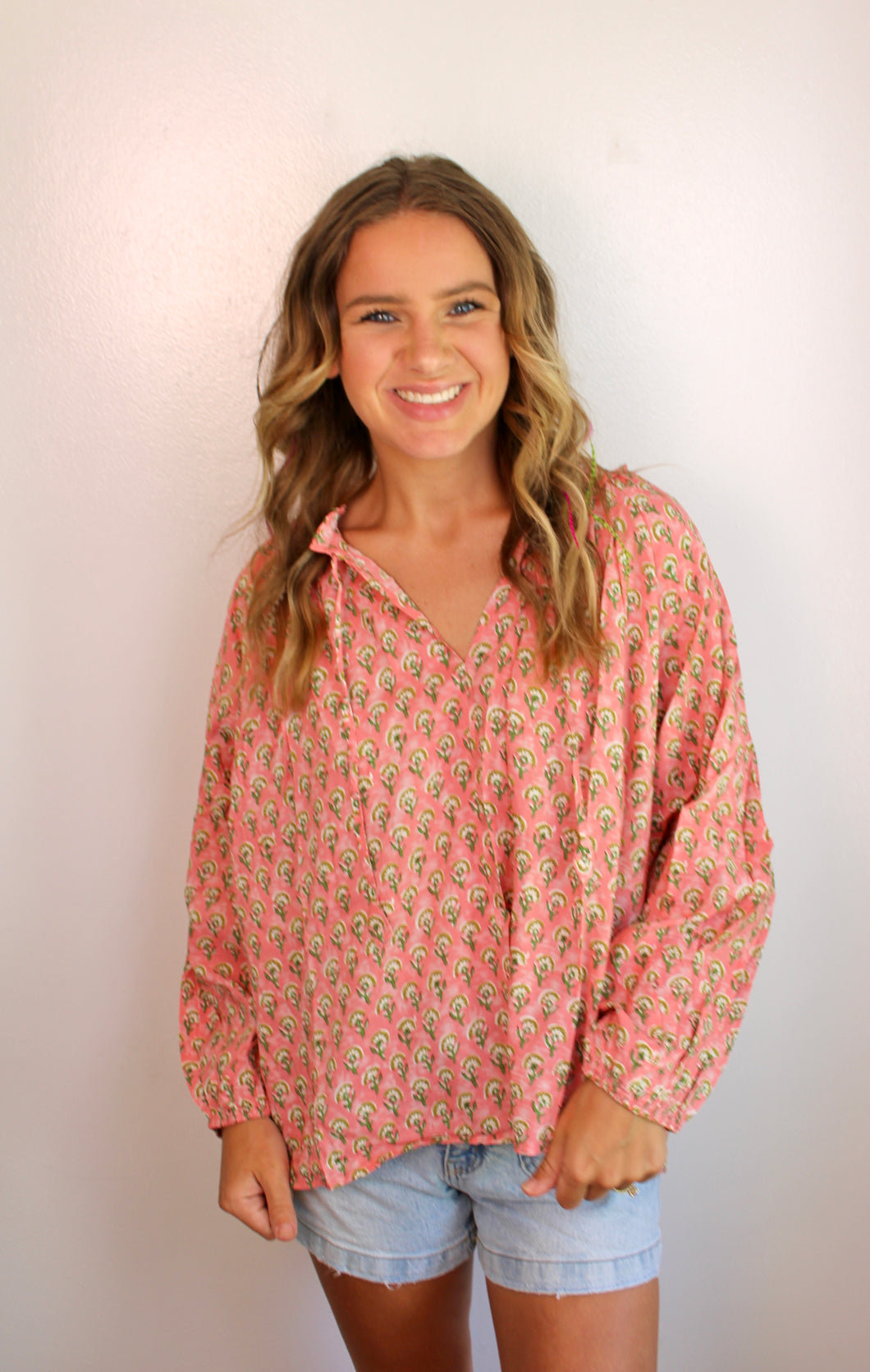 Coral printed top