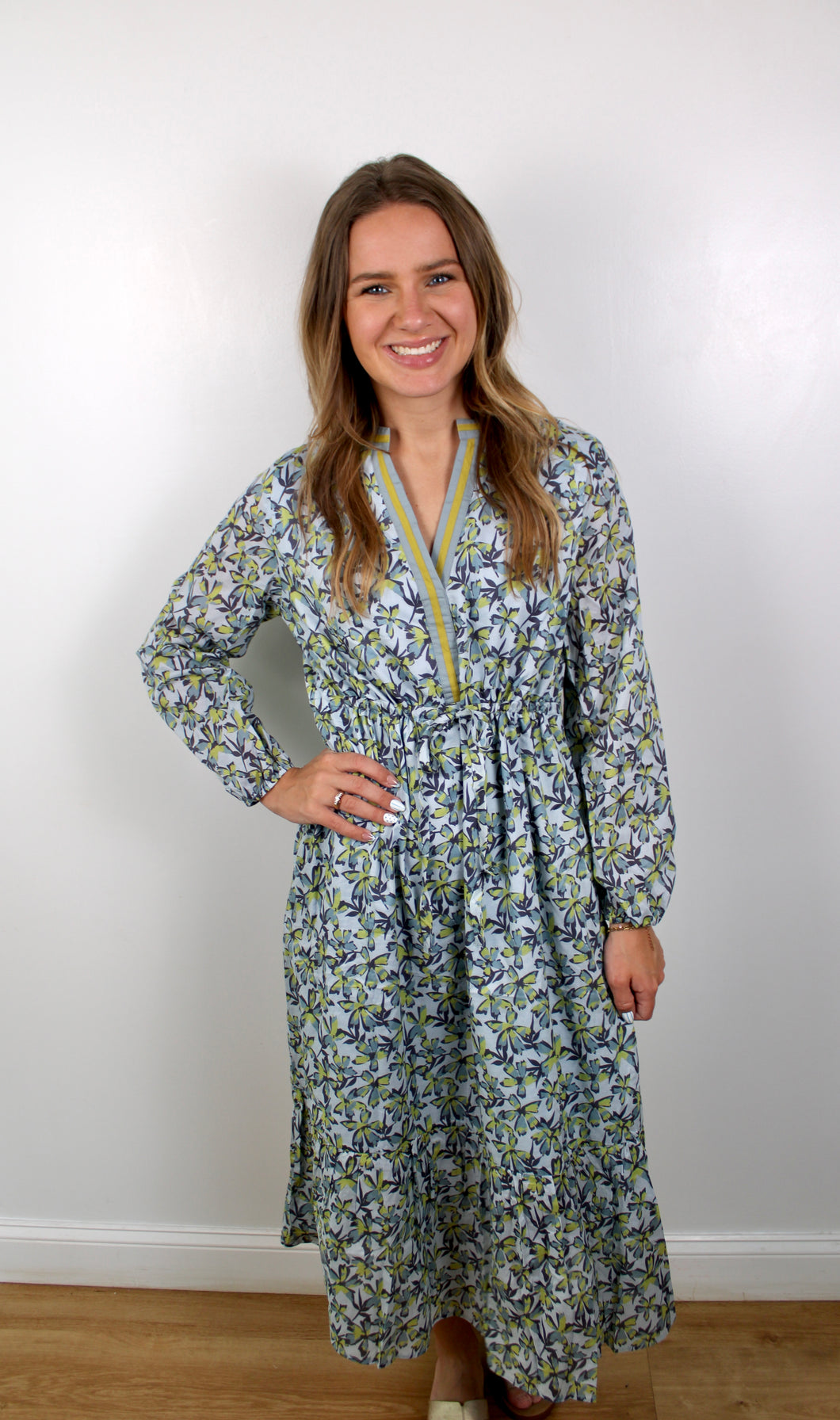 Green floral midi dress
