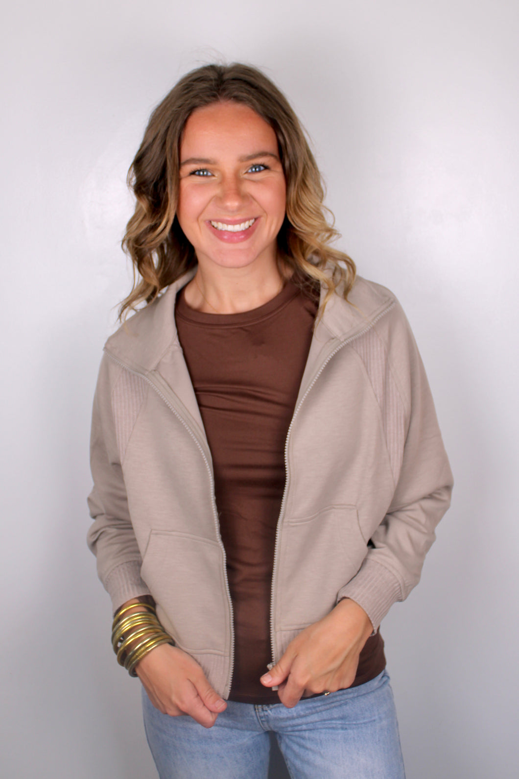 Mocha zip scuba jacket