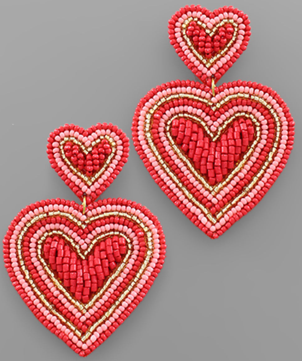 Layered beaded pink earrings