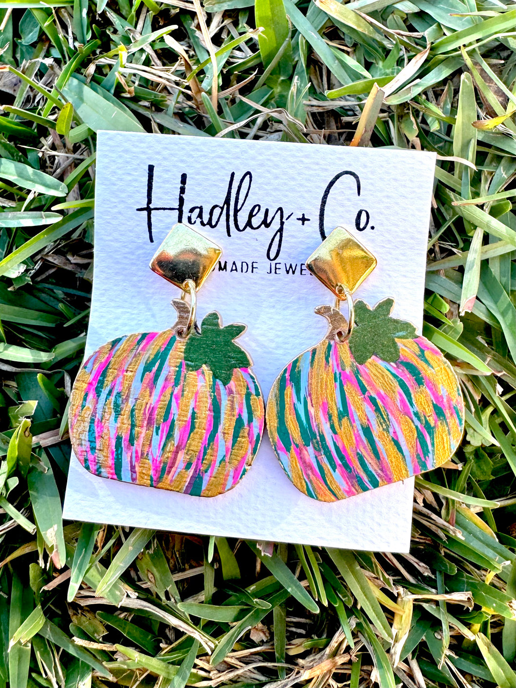 Green pink pumpkin Hadley + co earrings