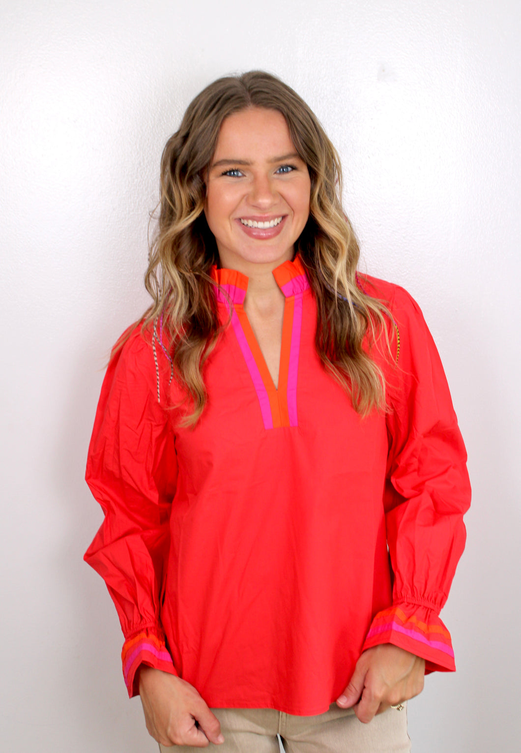 Red pink long sleeve top