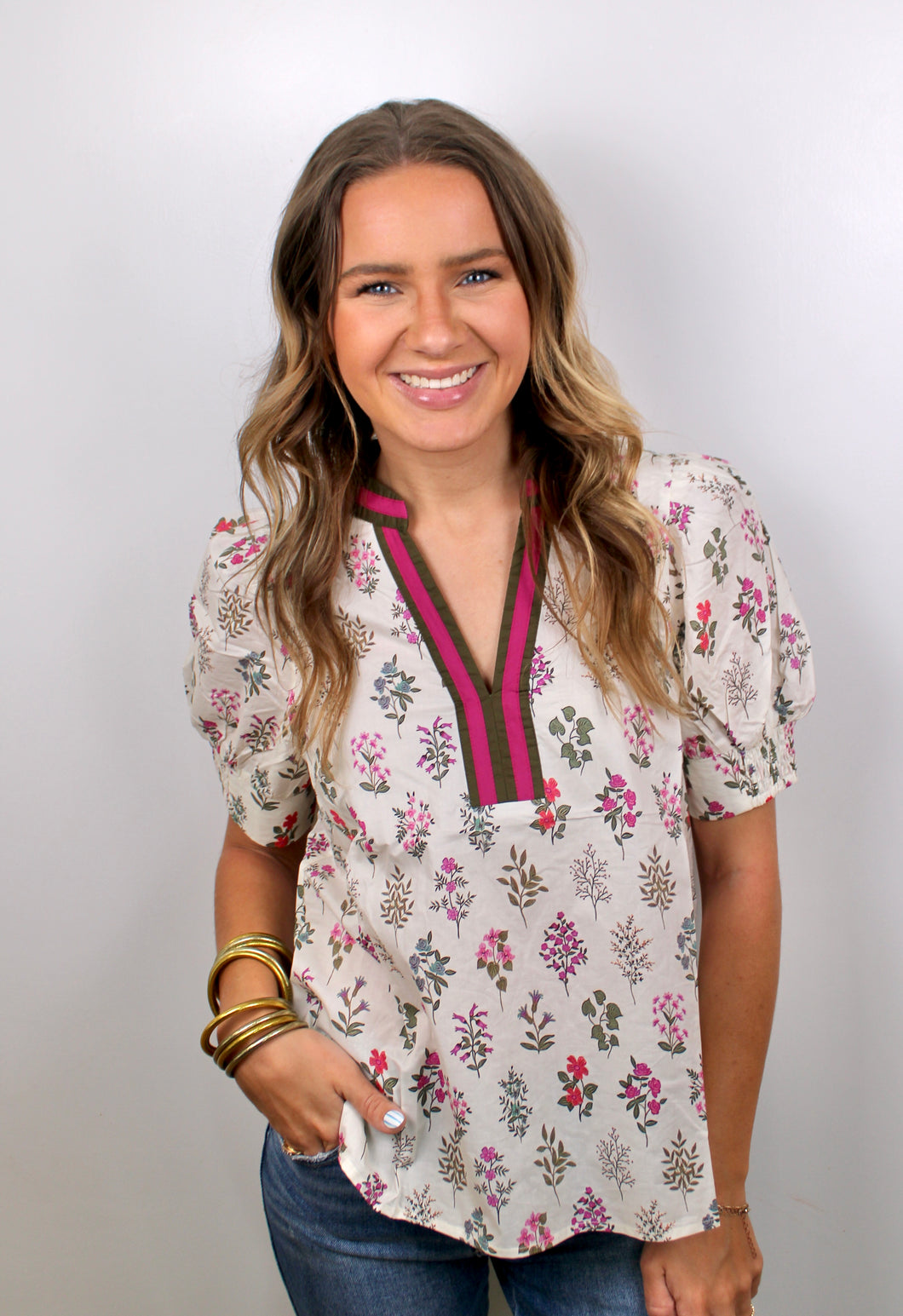 Cream multi floral top