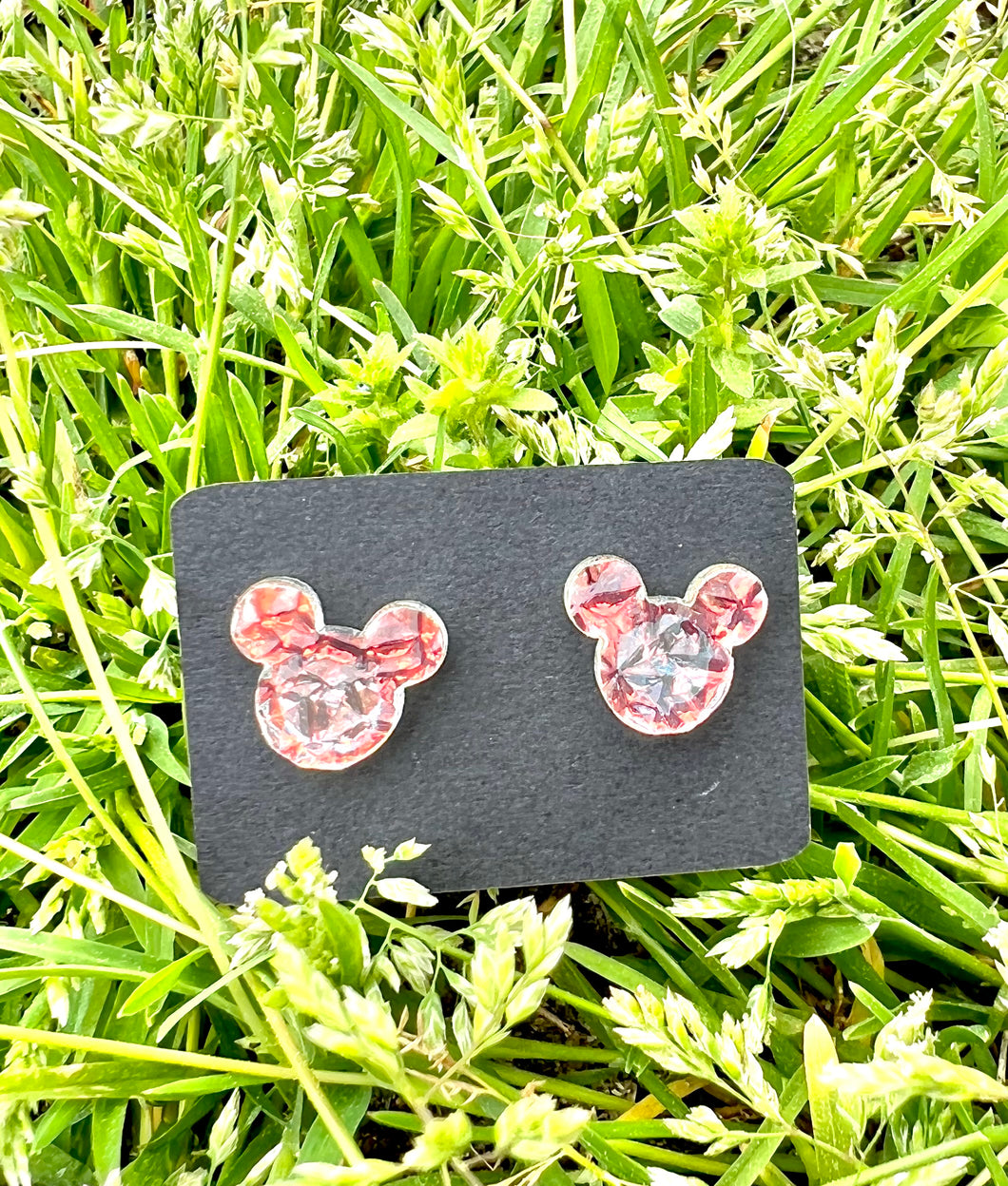 Textured opal mouse stud earrings