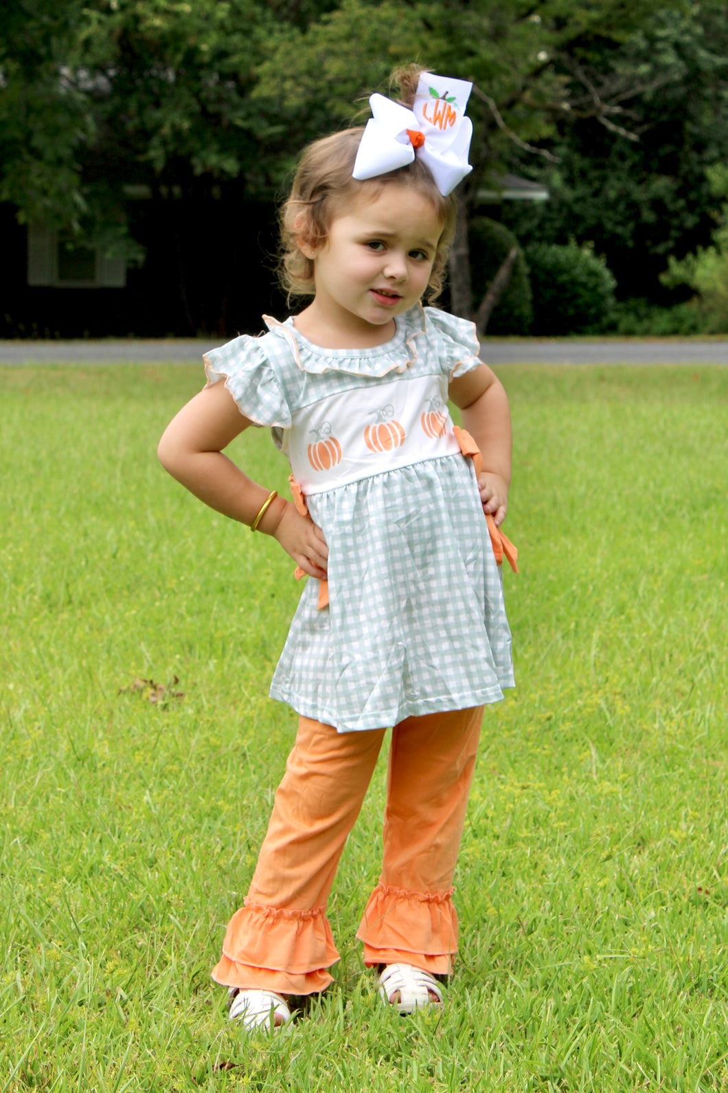 Green checkered pumpkin pants set