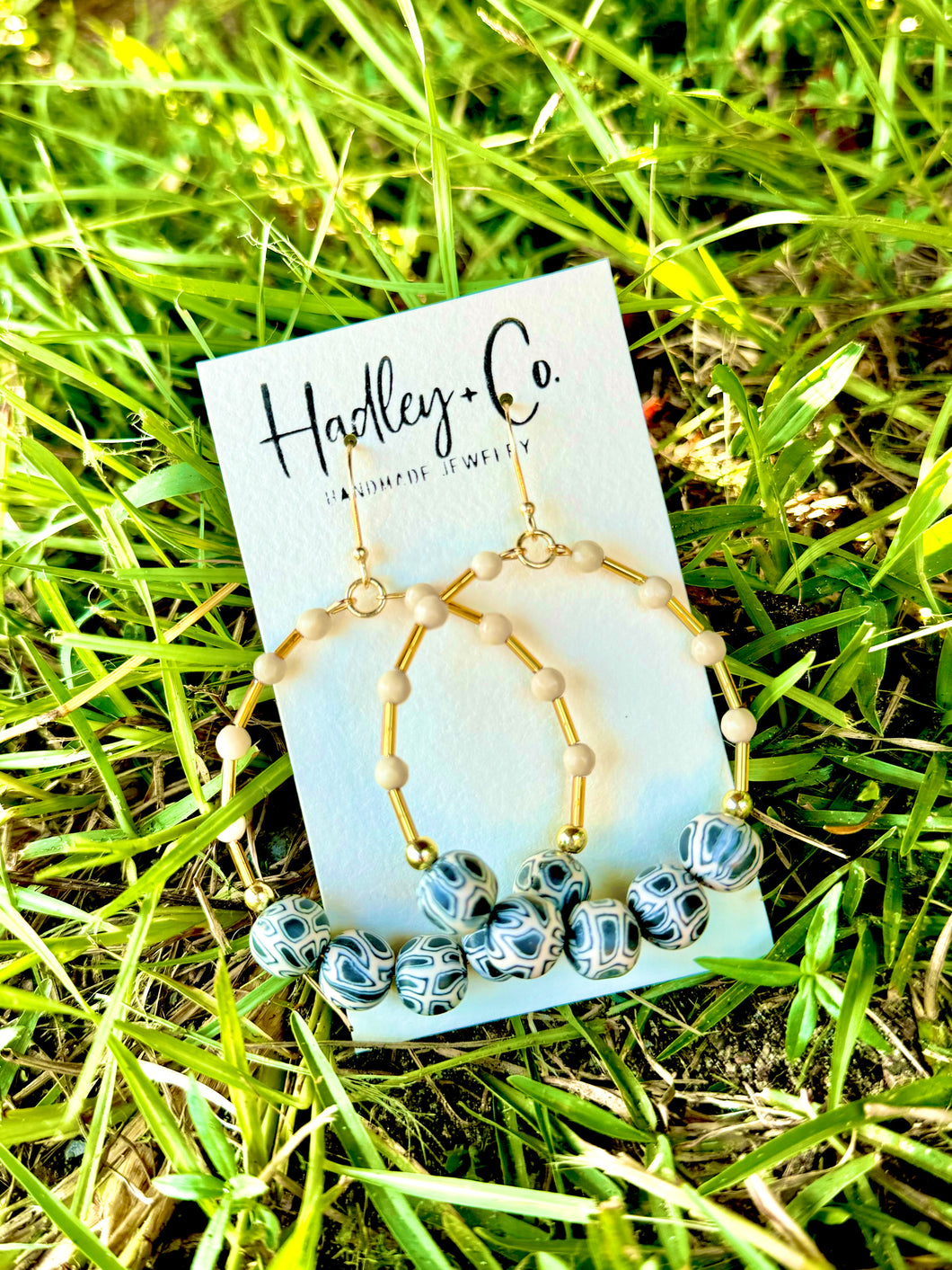 Black gold ivory beaded Hadley + co earrings