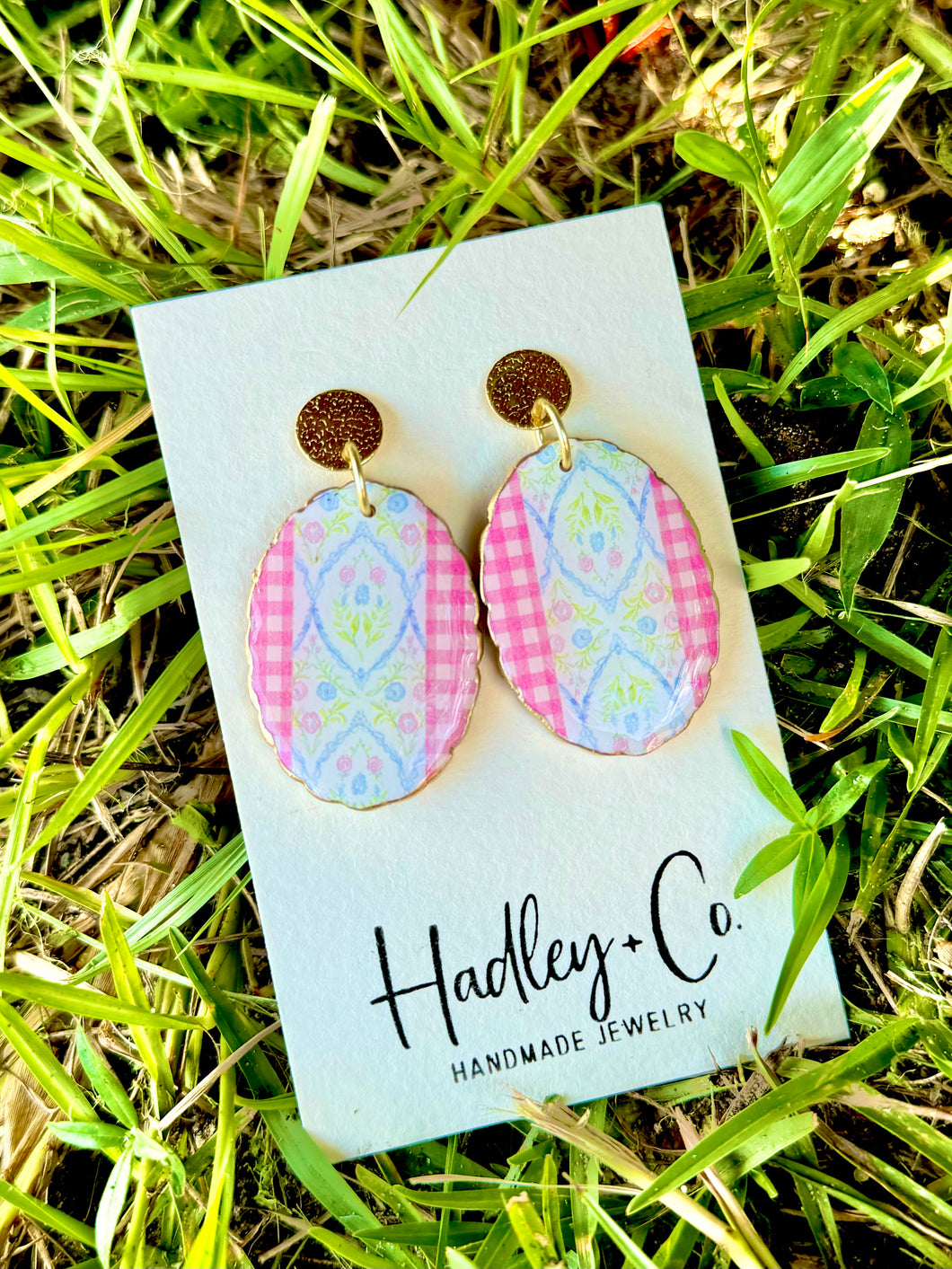 Pink gingham grand millennial Hadley + co earrings