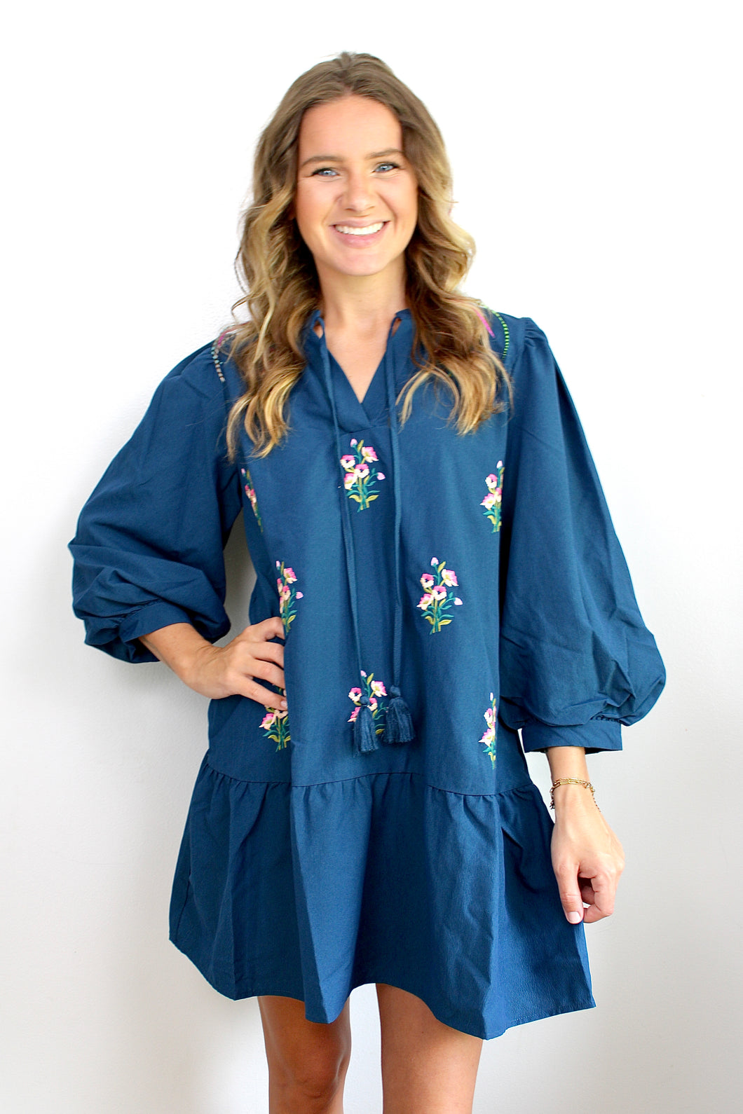 Teal embroidered dress