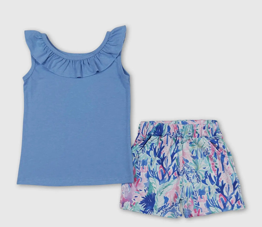 Blue reef shorts set