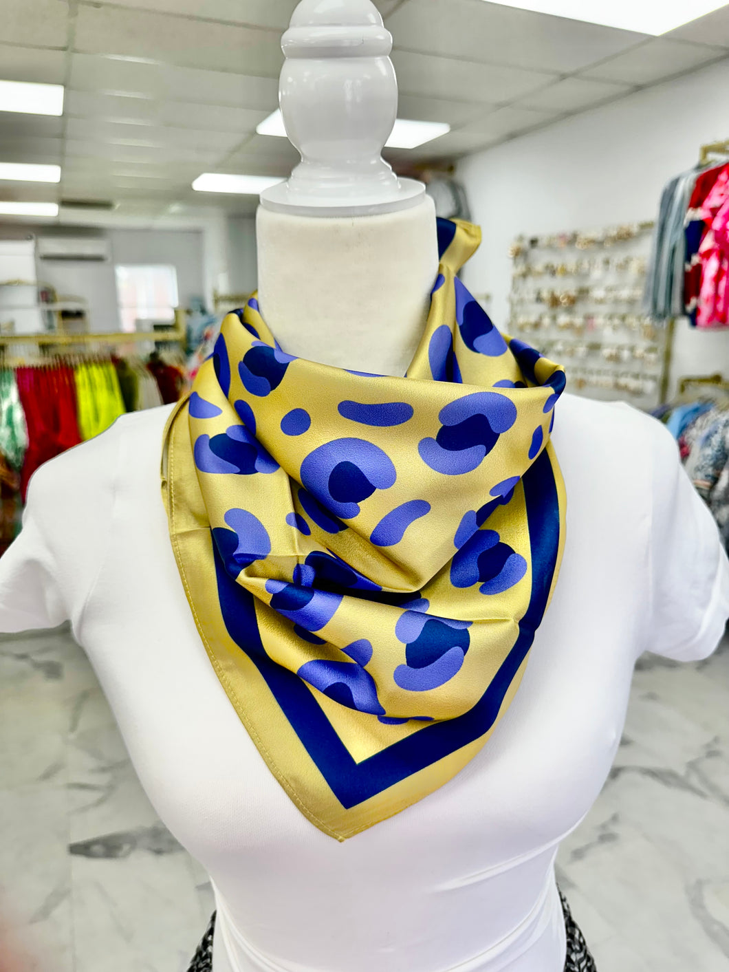 Navy gold leopard scarf