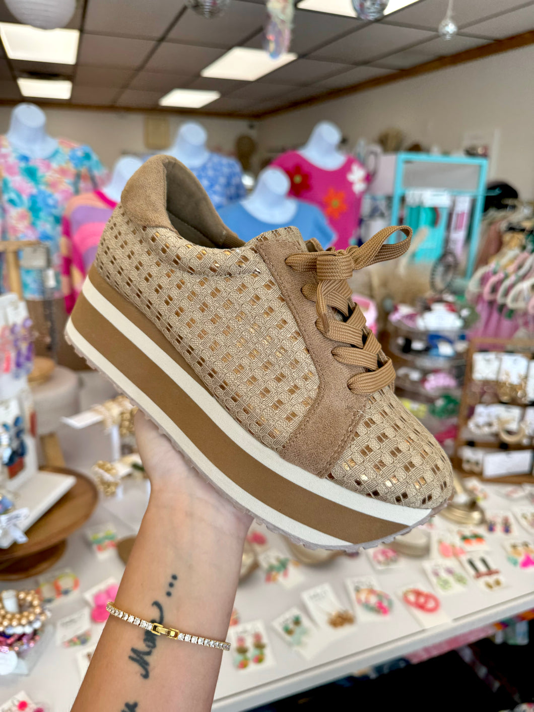 Tan platform sneakers