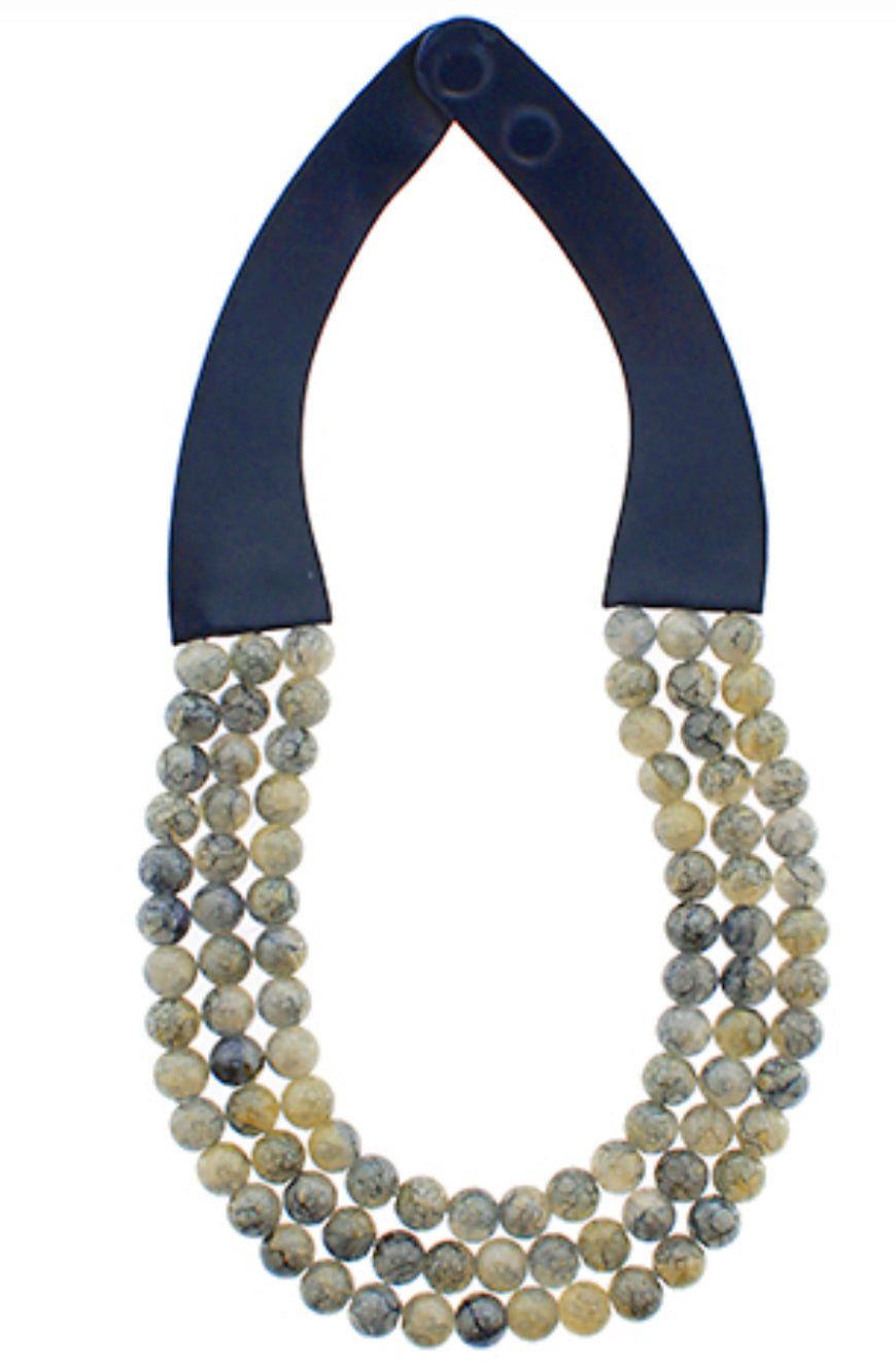 Navy gold 3 row necklace