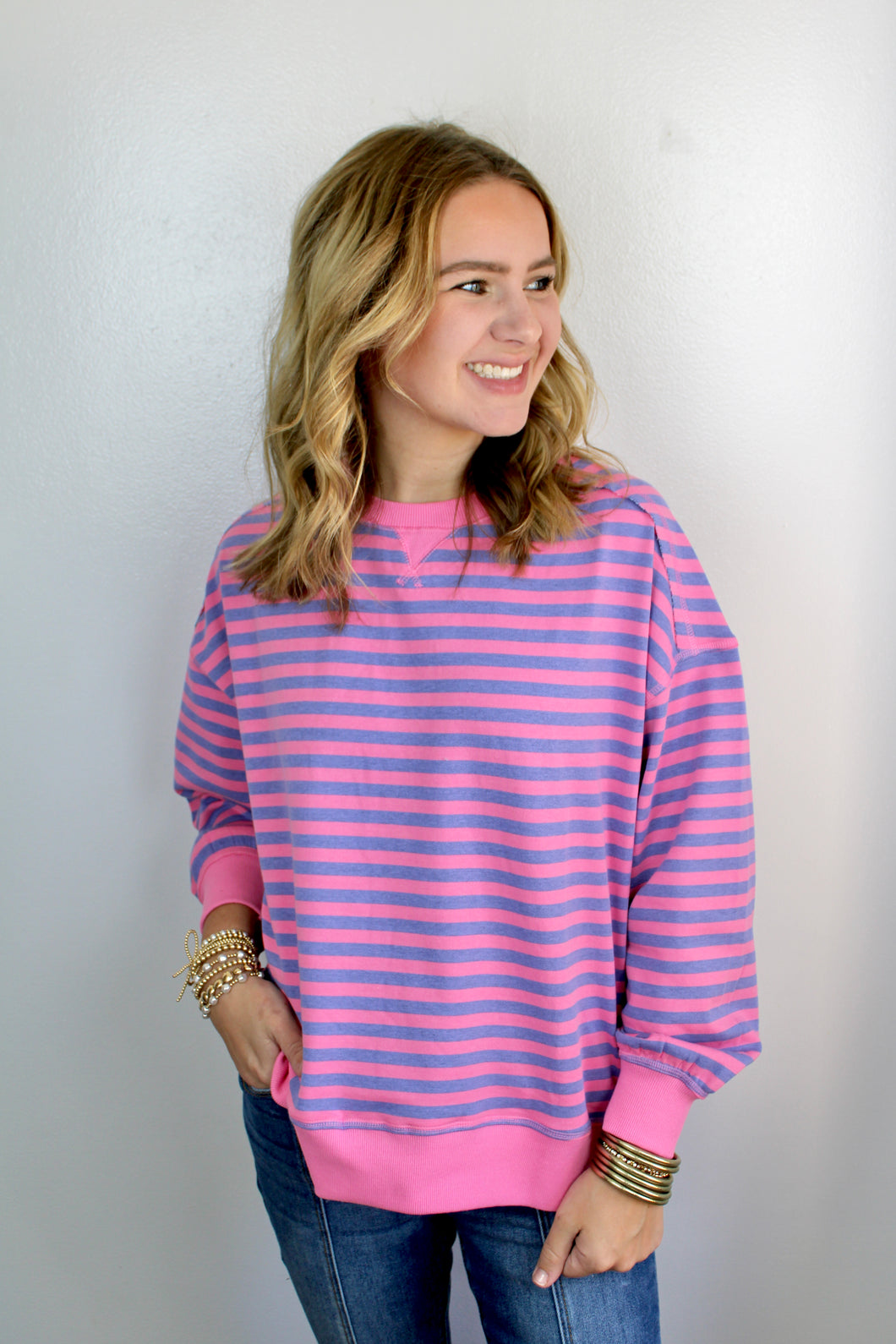 Purple pink stripe pullover top