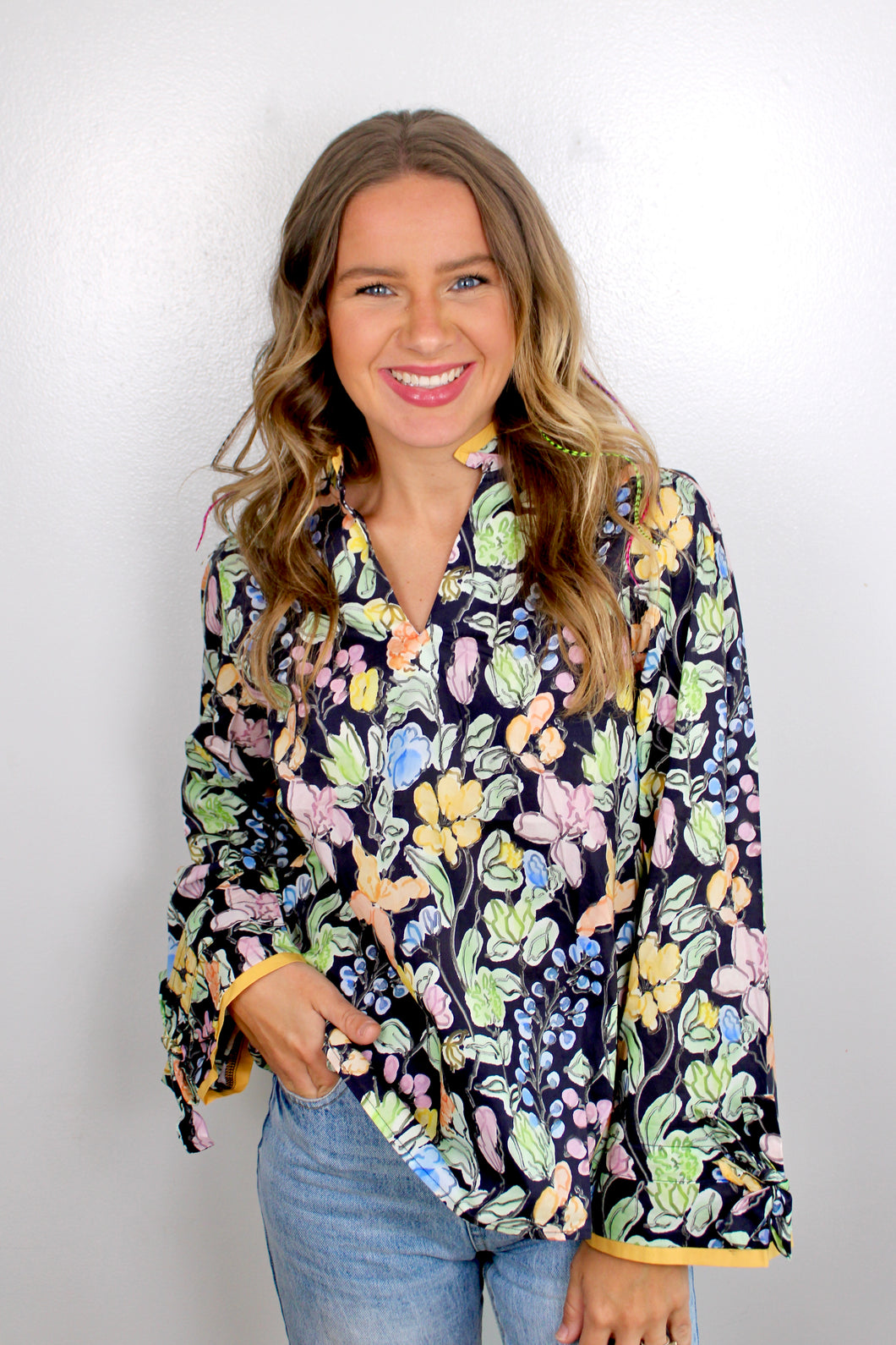 Navy floral multi top