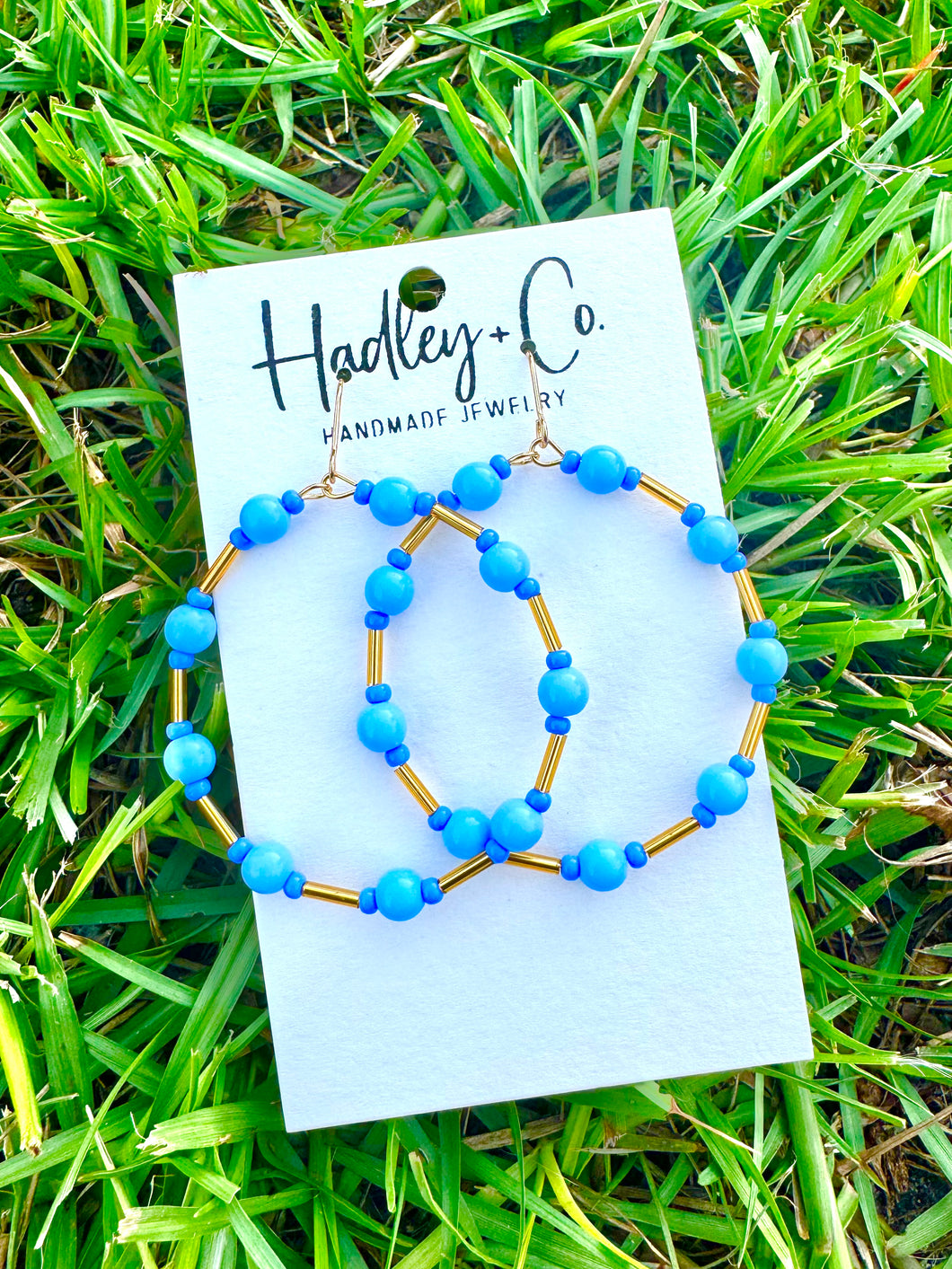 Blue colorblock beaded Hadley + co earrings