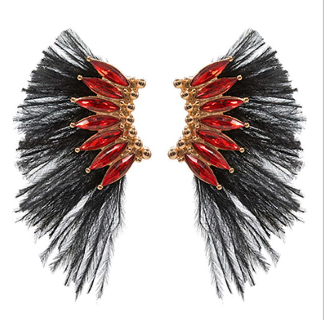 Black red fan earrings