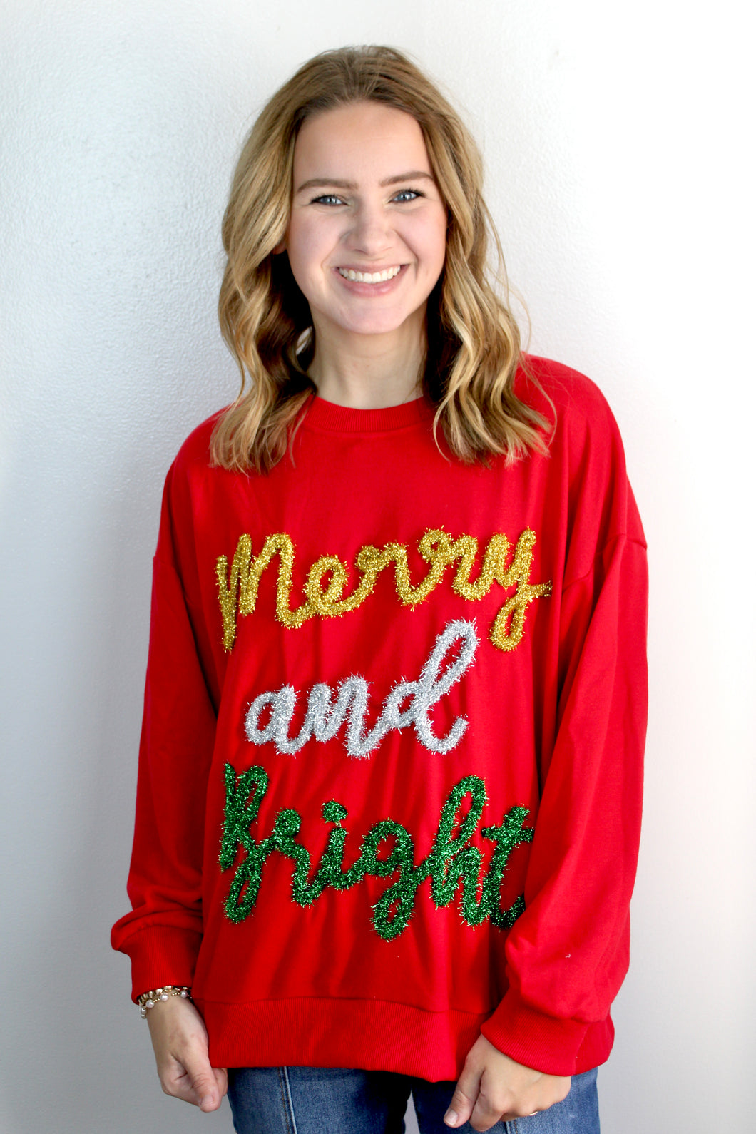 Merry & bright tinsel top