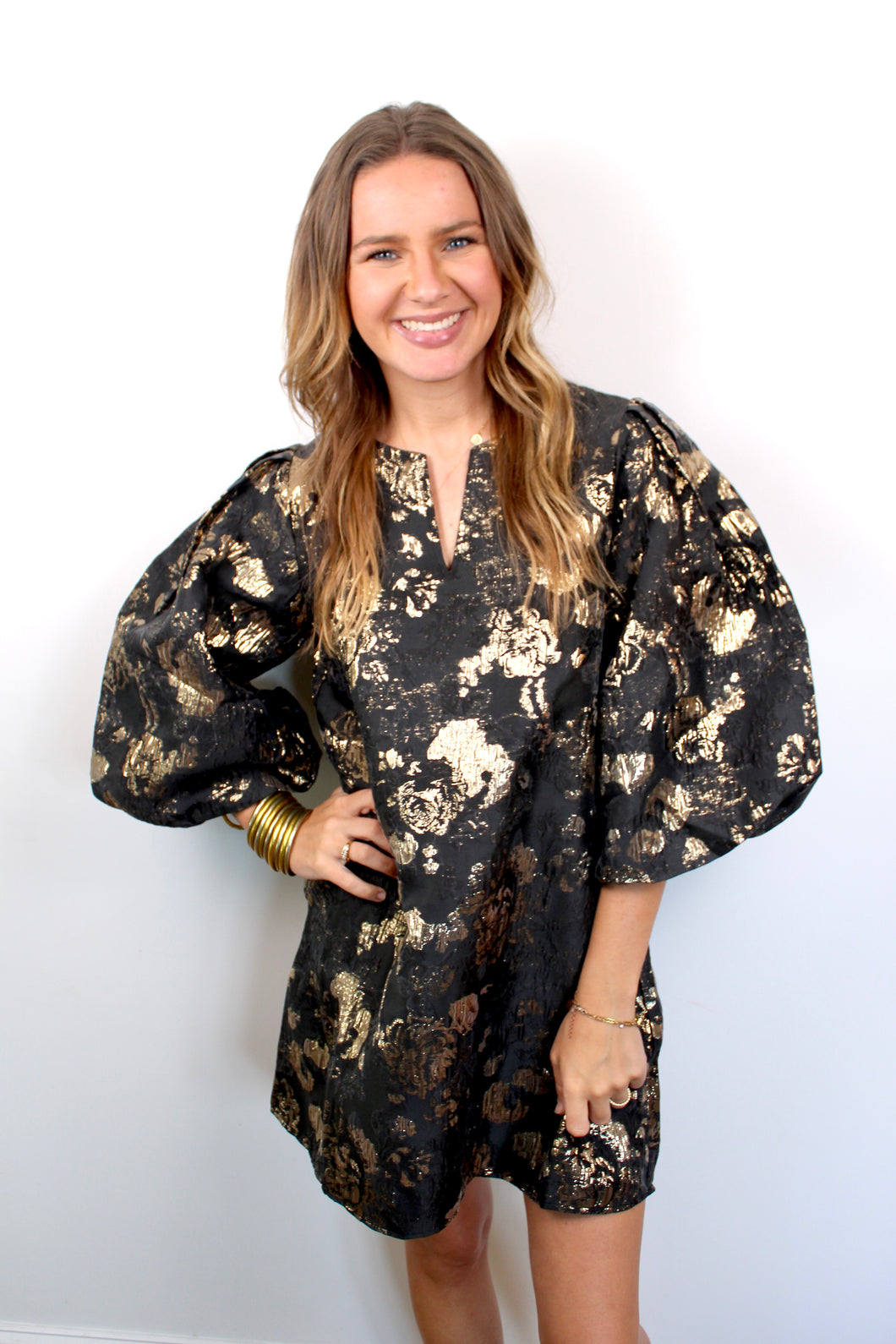 Black gold foil dress