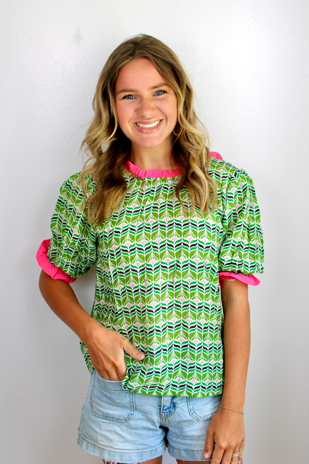 Green pink top