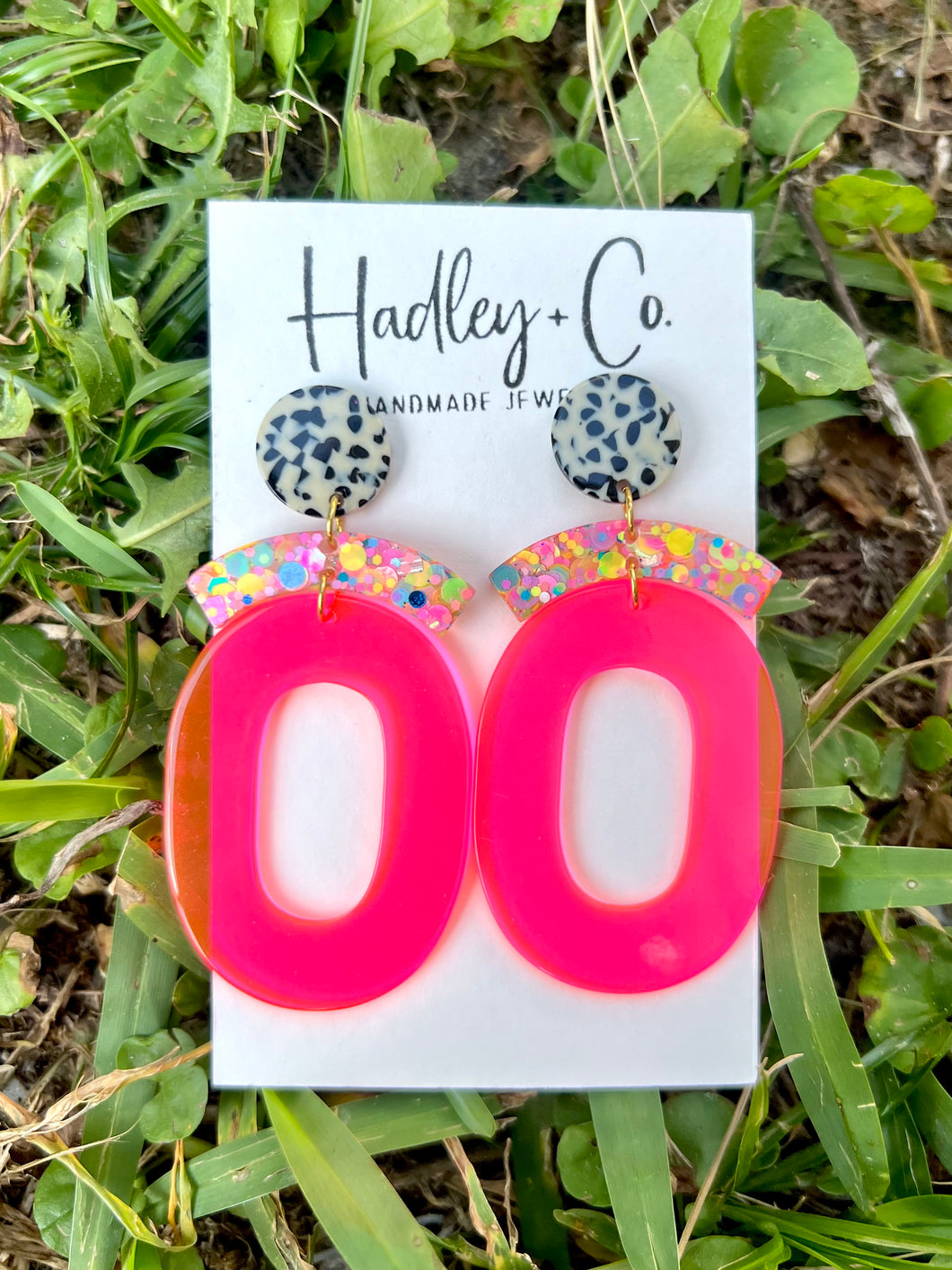 Neon pink oval confetti Hadley + co earrings