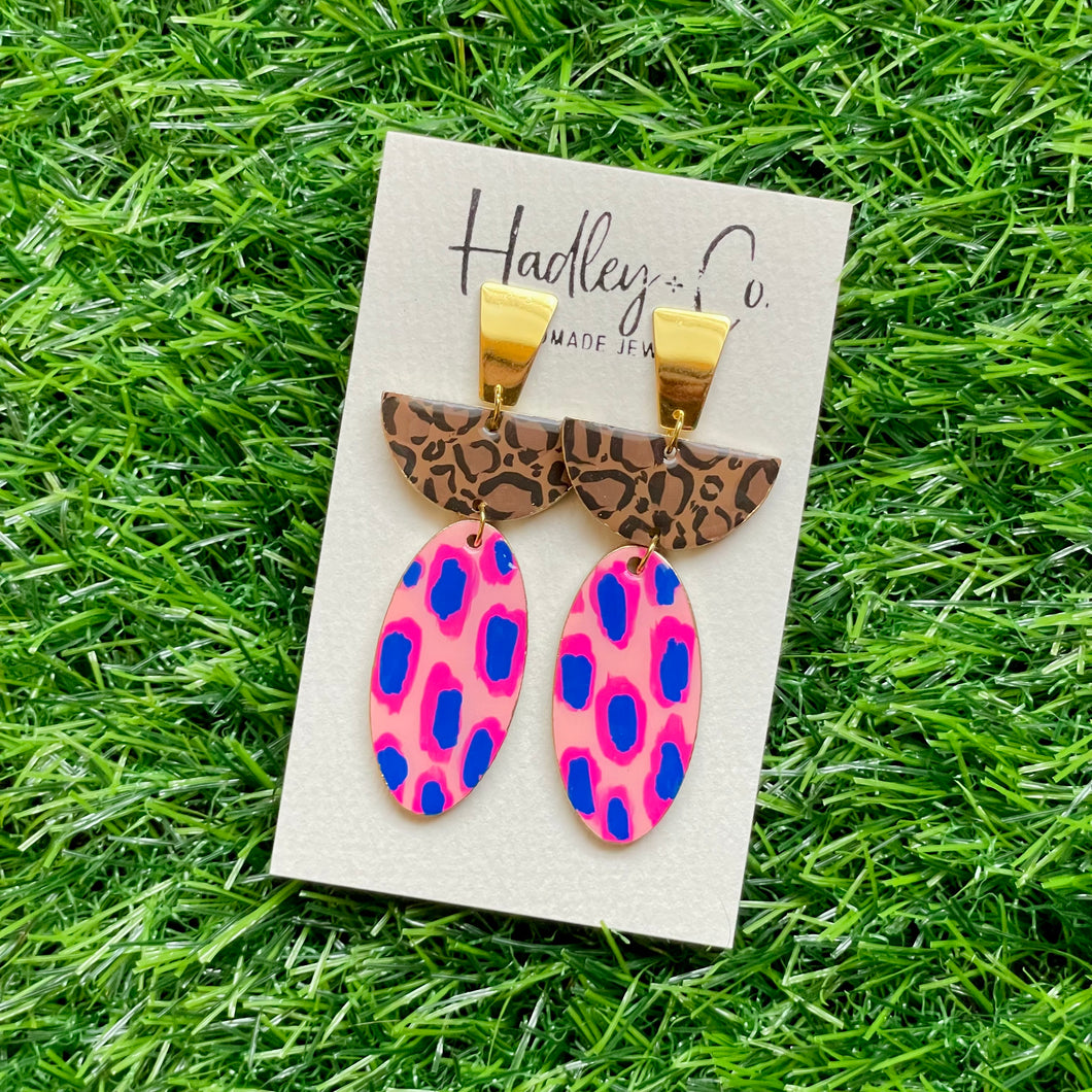 Pink blue leopard Hadley + co earrings