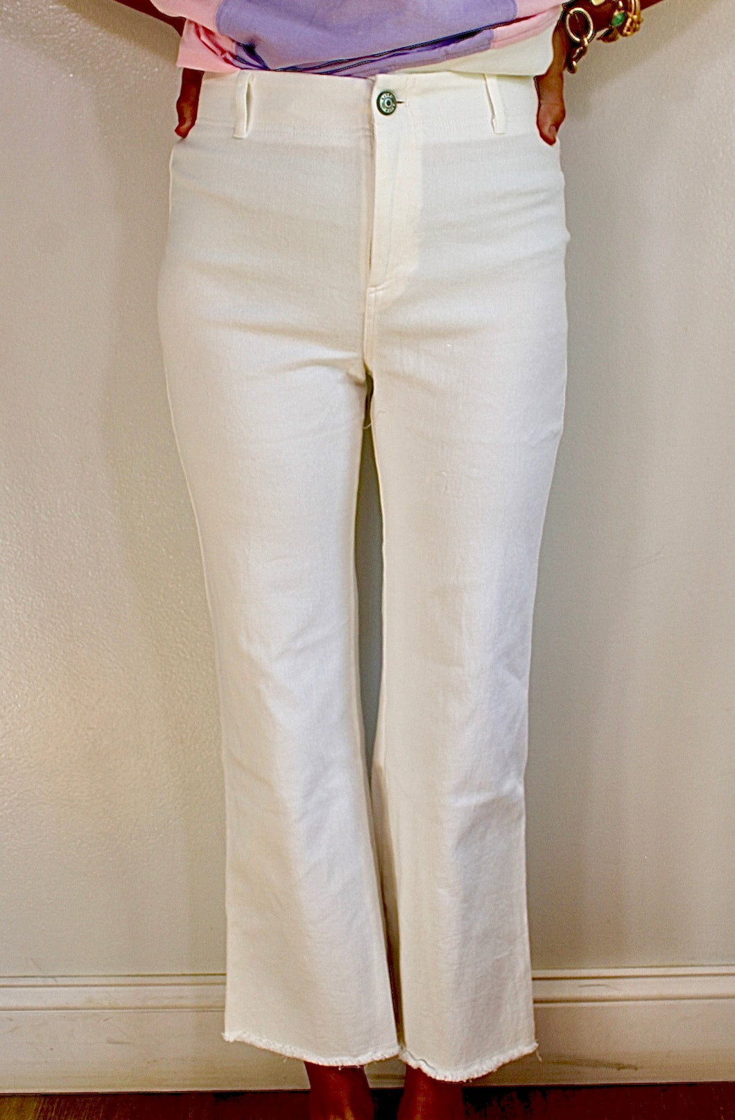 White stretchy high rise pants - last chance