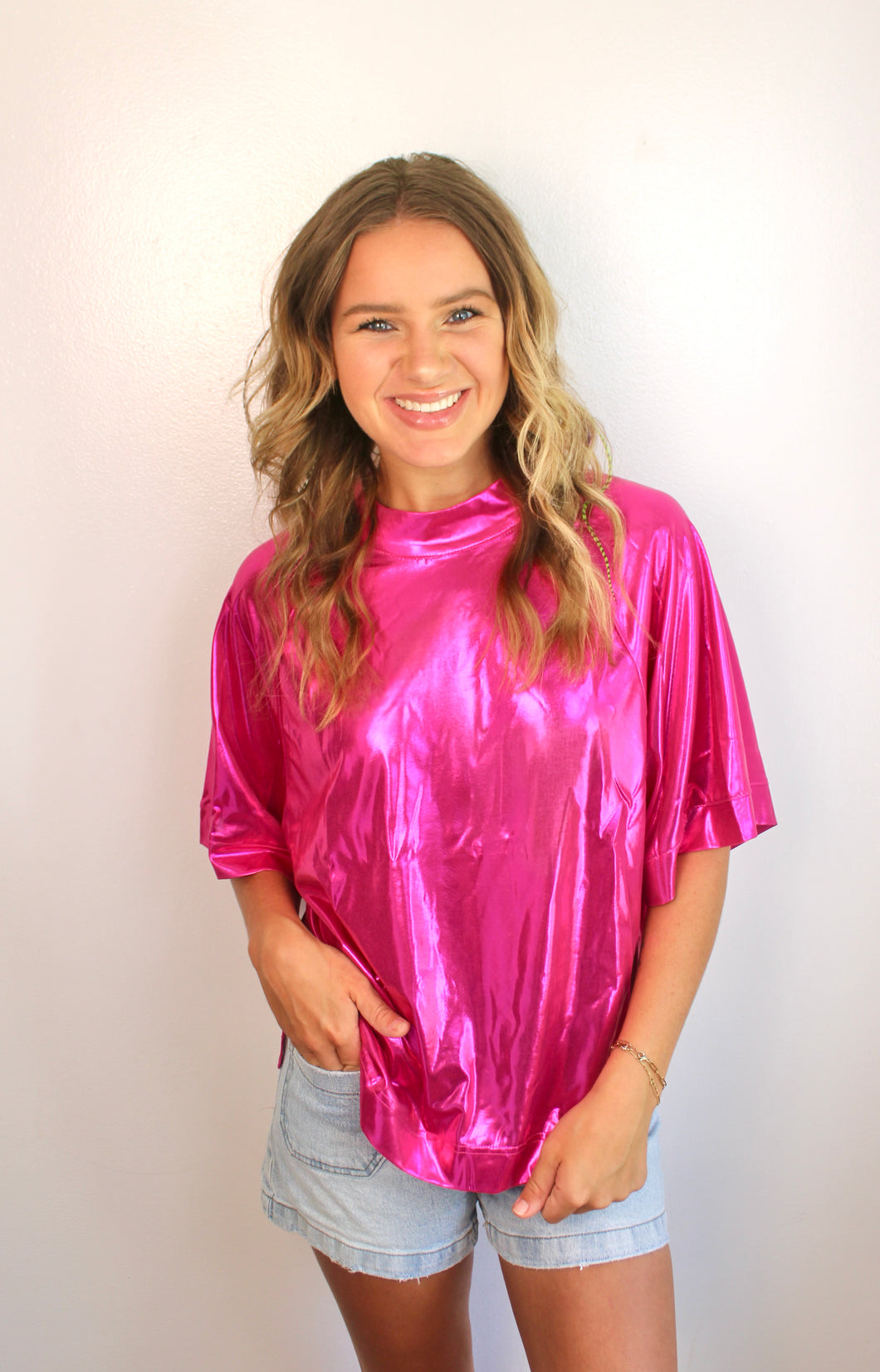 Pink metallic top