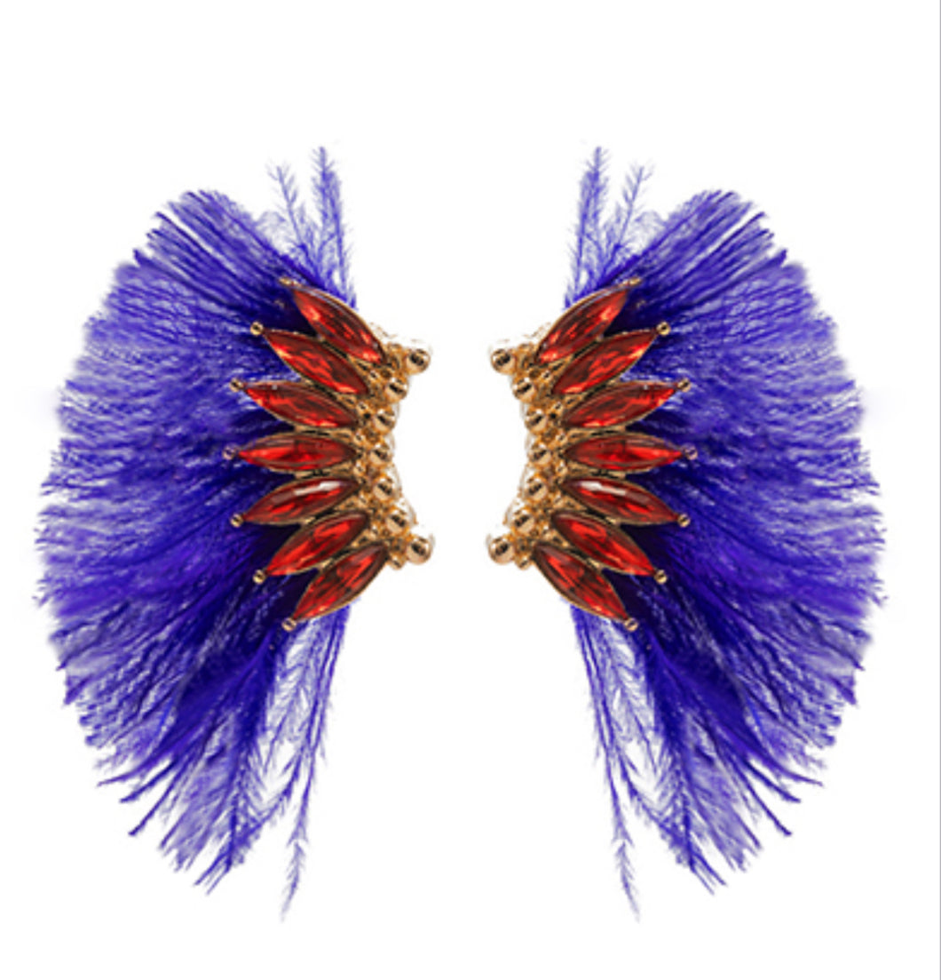 Blue red fan earrings