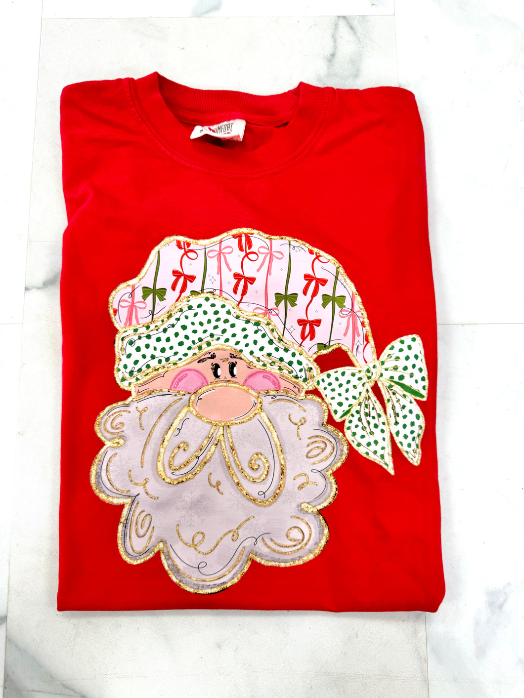 Red bow Santa tee