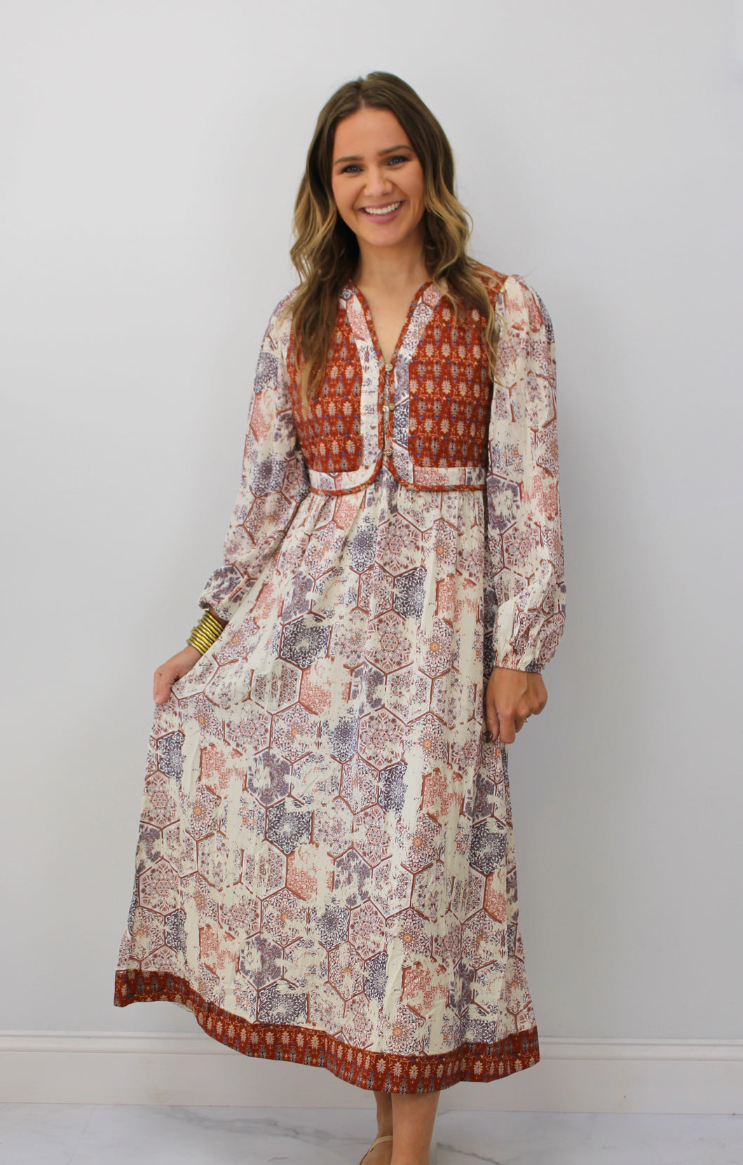 Rust flora midi dress