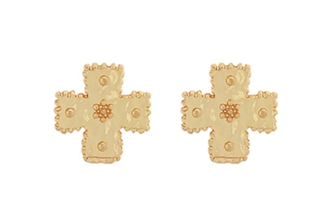 Gold cross stud earrings