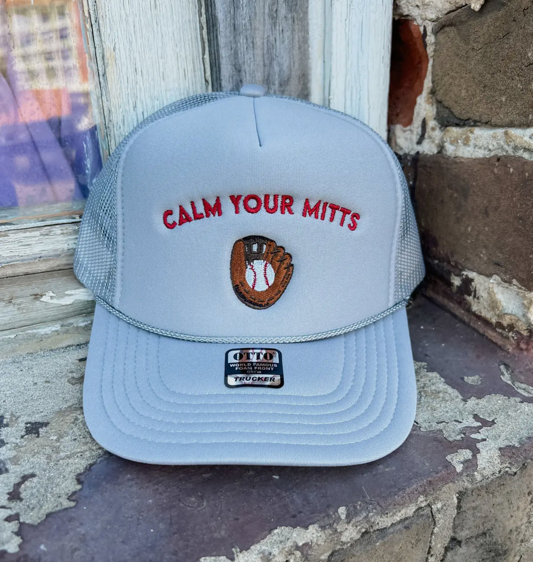 Baseball calm your mitts hat- last chance