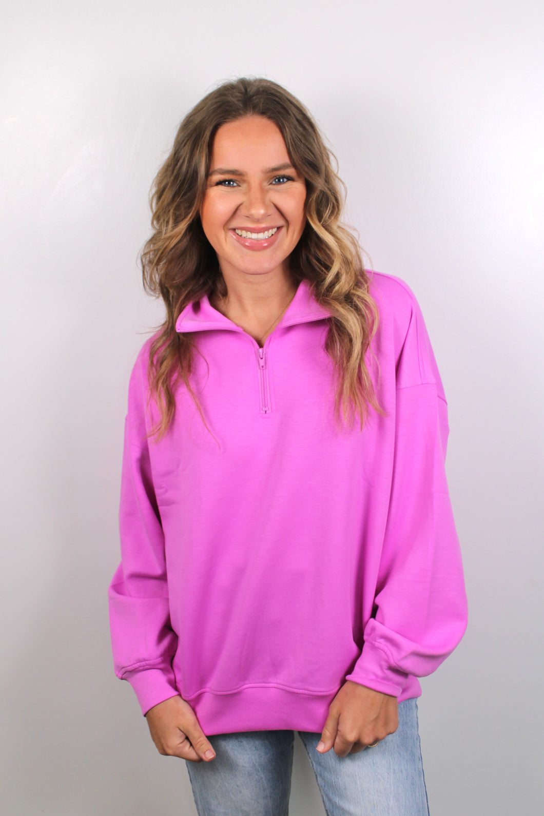 Bright mauve zip pullover