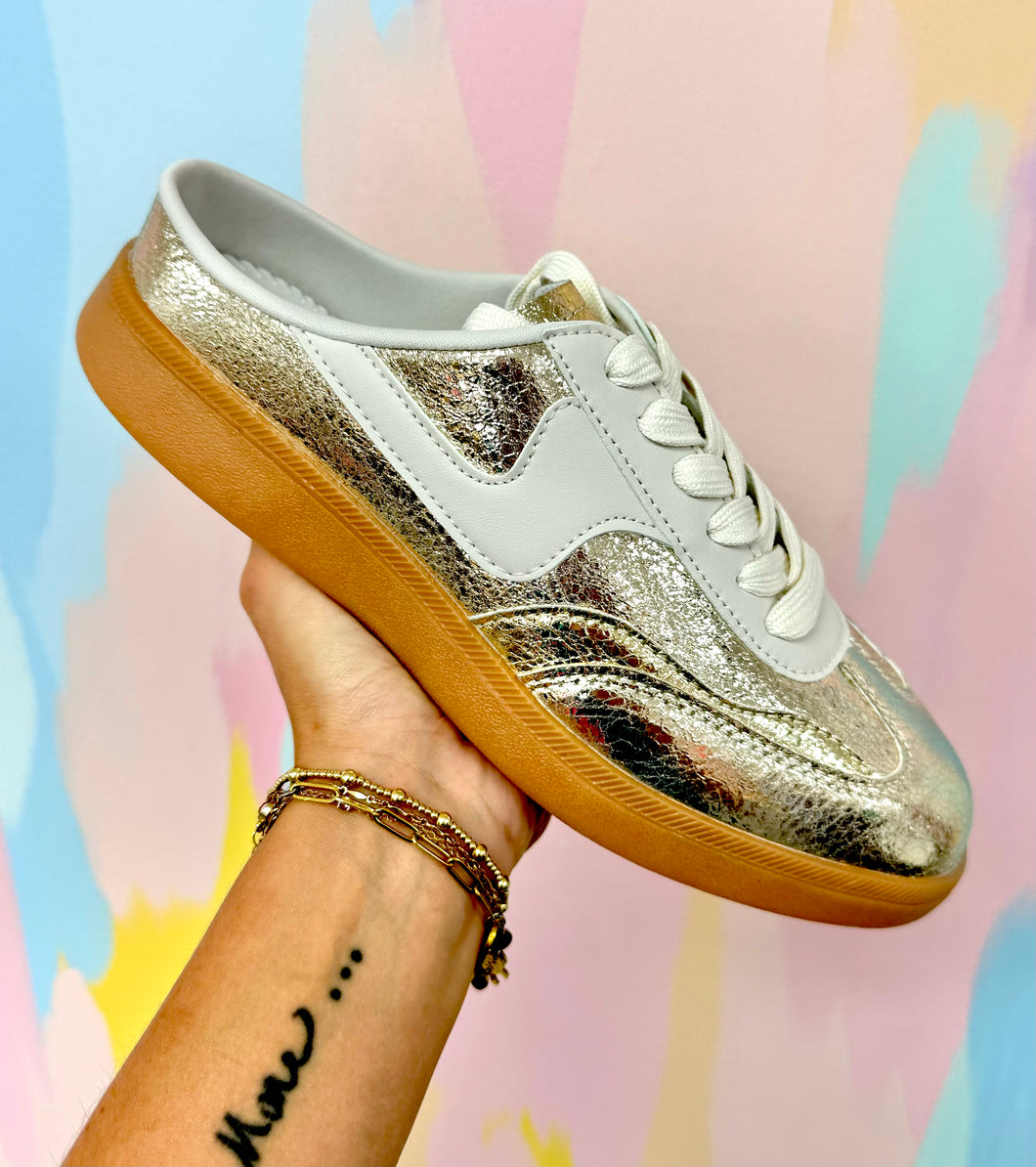 Gold slide on sneakers last chance
