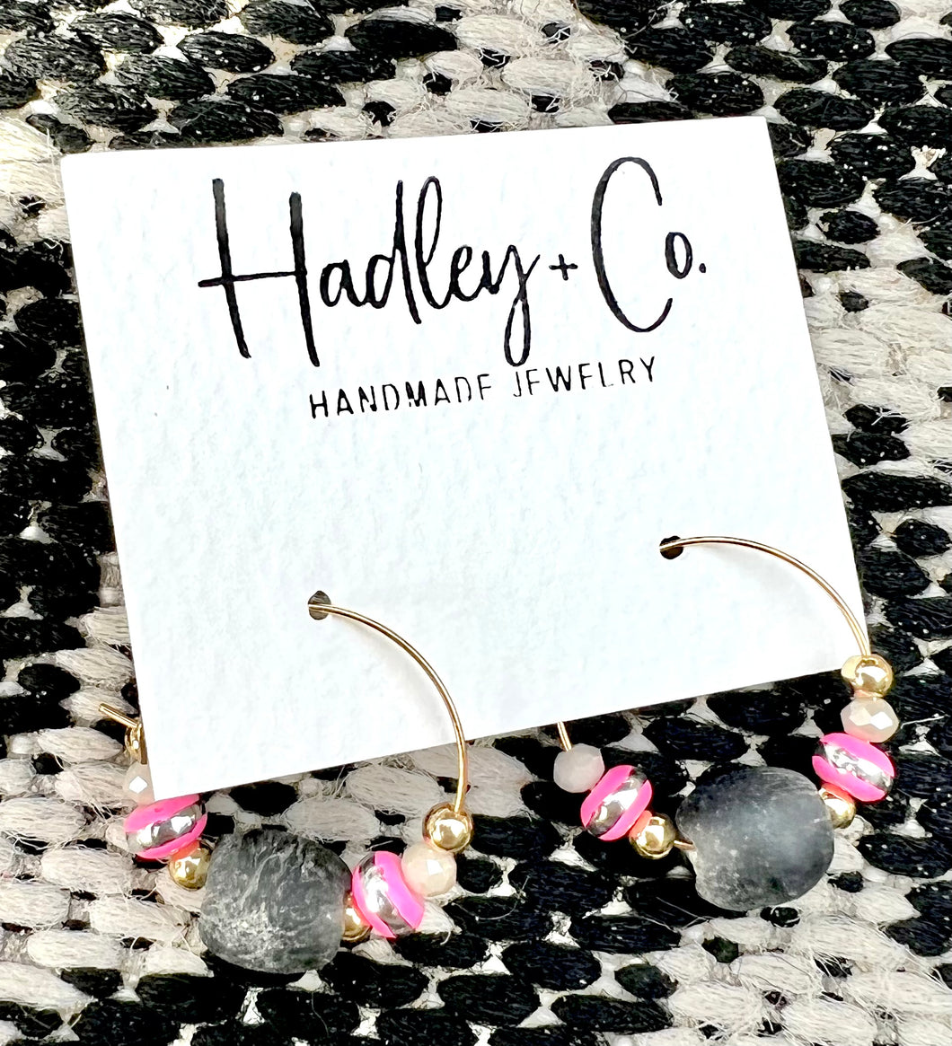 Grey pink gold beaded Hadley + co earrings