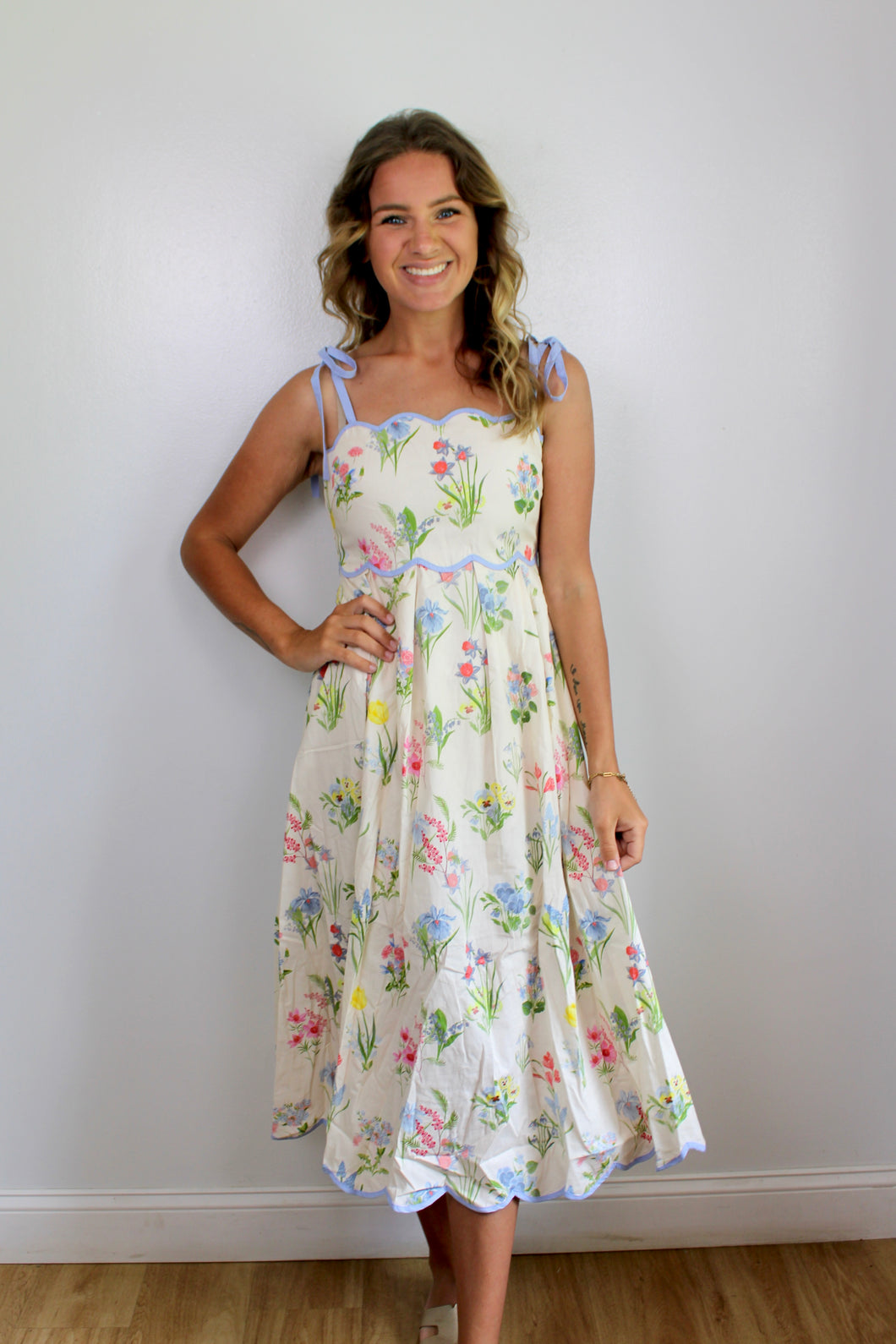 Cream multi floral midi dress