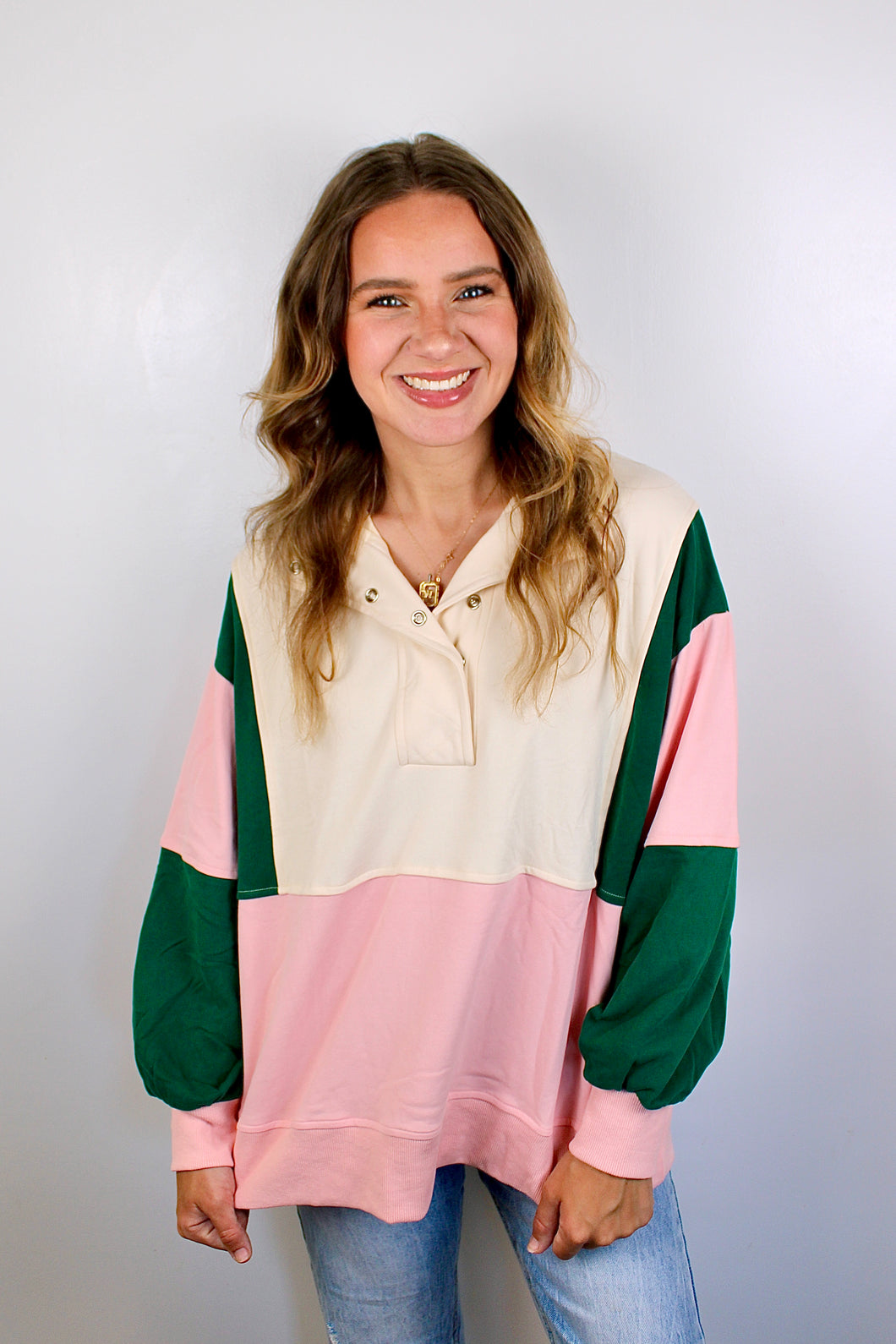 Ivory green pink pullover top