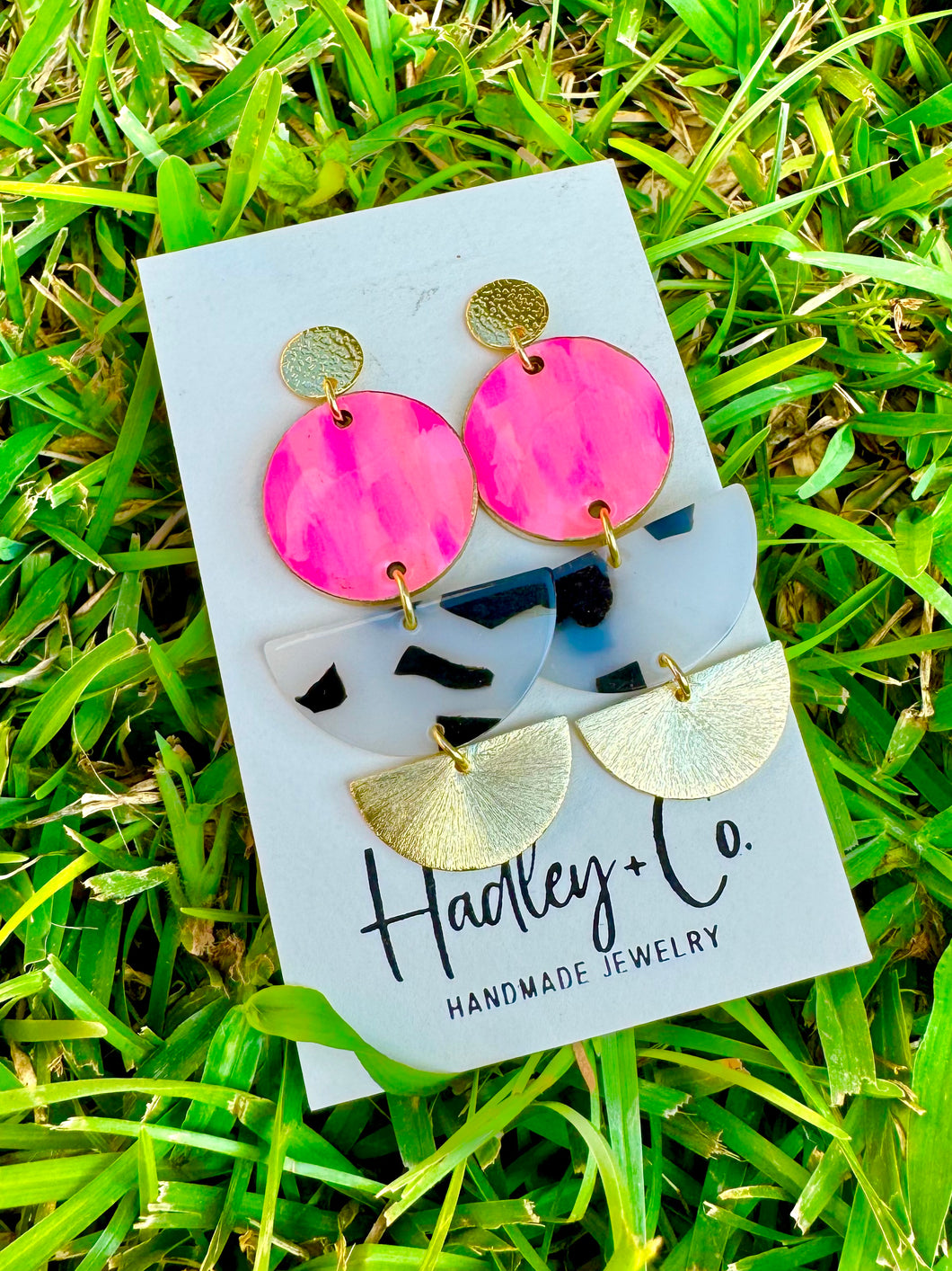 Pink gold black layered Hadley +co earrings